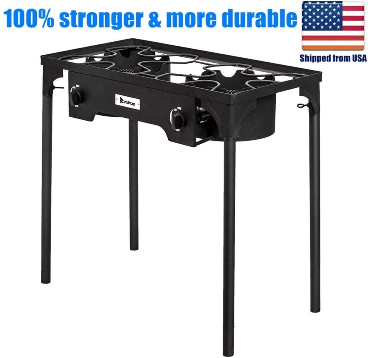 TYNAWYNW Upgraded Heavy-Duty Outdoor Camping Stove - Double Burner Propane Gas Cooker with Sturdy Metal Legs & Stand for Backpacking, Hiking, Picnics & RV Trips - High Pressure Portable Burner Ideal for Outdoor Cooking, BBQ & Emergency Preparedness