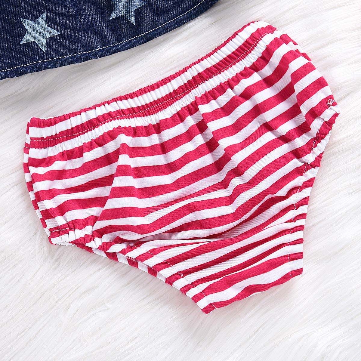 Adorable American Flag Star Denim Outfit Set for Baby Girls - Denim Top, Striped Shorts & Bow Headband 3-Piece Set | Perfect for 4th of July, Photo Shoots & Playdates