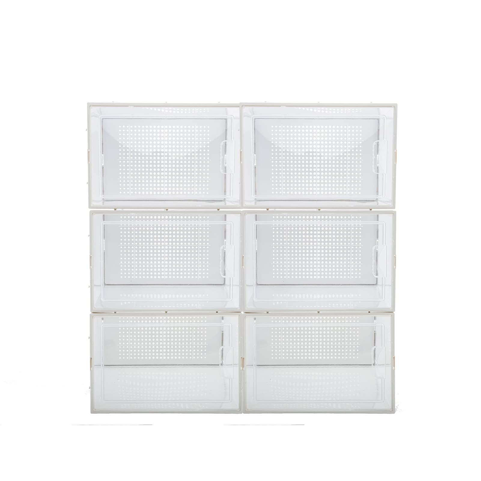SANTIE 6 Pack Clear Plastic Stackable Shoe Storage Boxes - Heavy Duty Shoe Organizer Bins for Men & Women (Fits Shoes Up to Size 13.5) - Perfect for Closet Organization, Bedroom Storage & Shoe Display