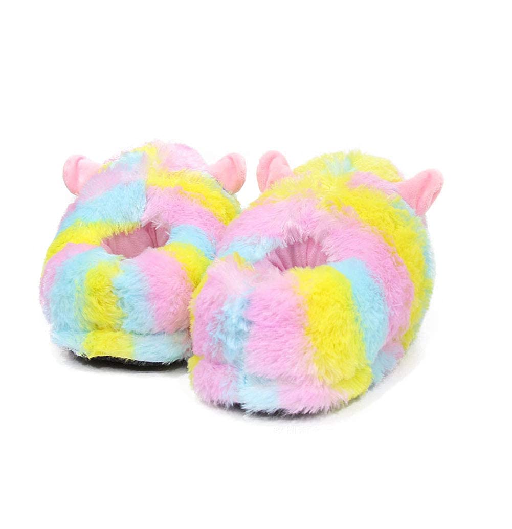Warm Fuzzy Alpaca Slippers for Women - Soft Plush Animal House Shoes with Heel Cover in Rainbow Colors | Cozy Indoor Footwear for Winter, Lounge Wear & Gift Ideas