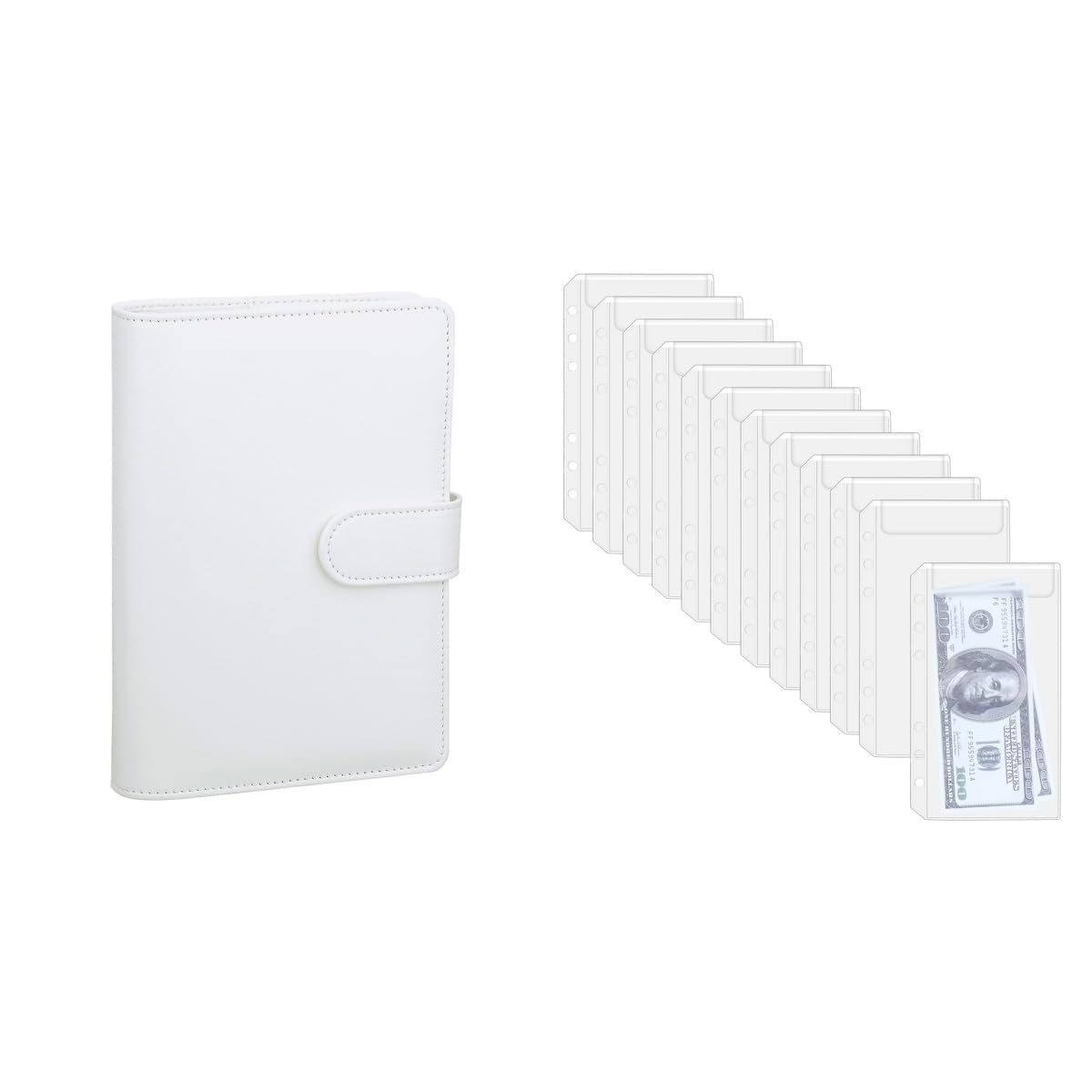 Antner A6 PU Leather Notebook Binder (White) with 12pcs Binder Pockets | 6-Hole A6 Size Refillable Organizer for School, Office & Travel | Perfect for Notes, Documents & Planner Accessories