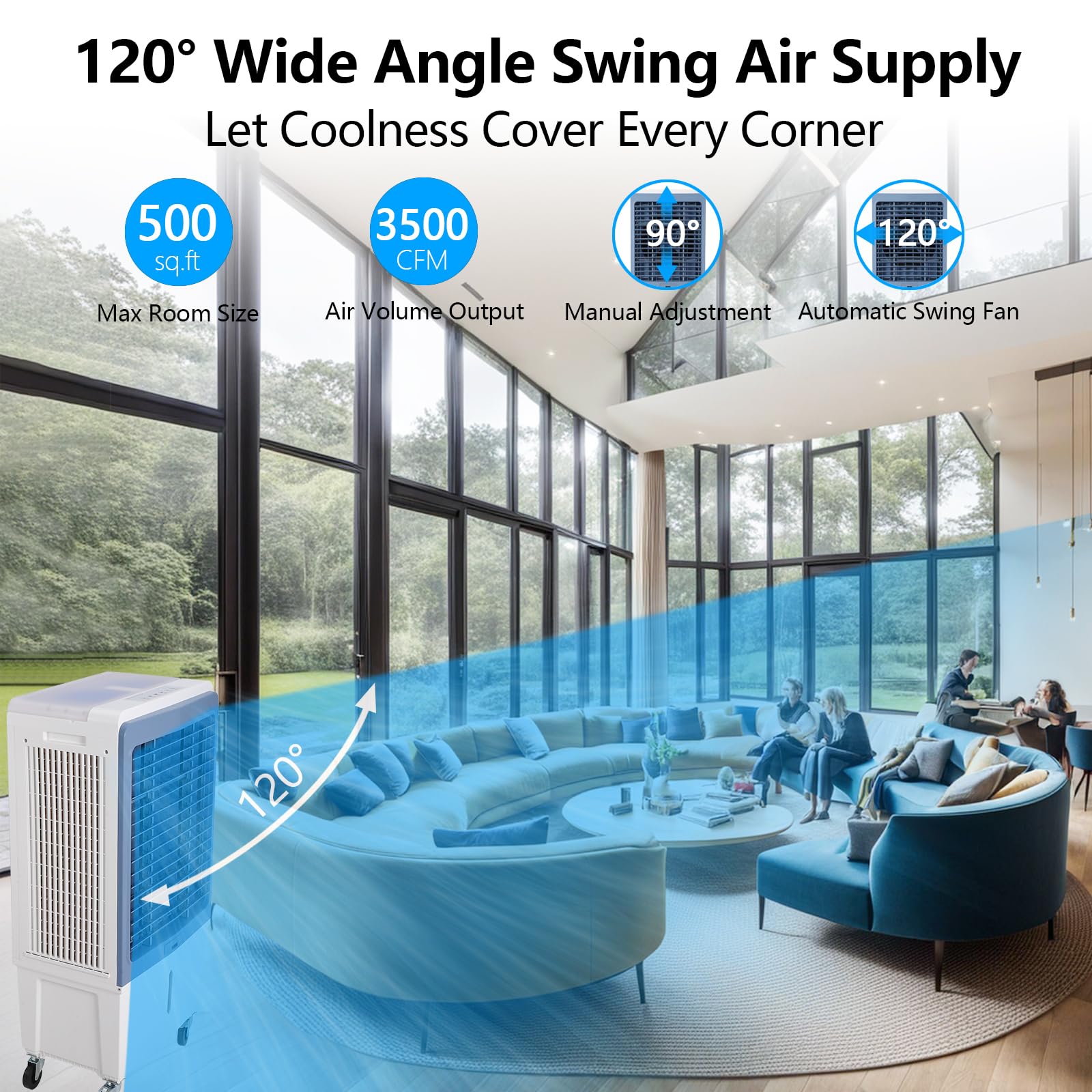 GARVEE 3530 CFM Portable Swamp Cooler - Evaporative Air Cooler with Remote Control, 4 Ice Packs, 3 Speed Settings & Modes, 12H Timer - Indoor Outdoor Cooling for Home, Office, Patio, Garage (13.2 Gallon Water Tank)