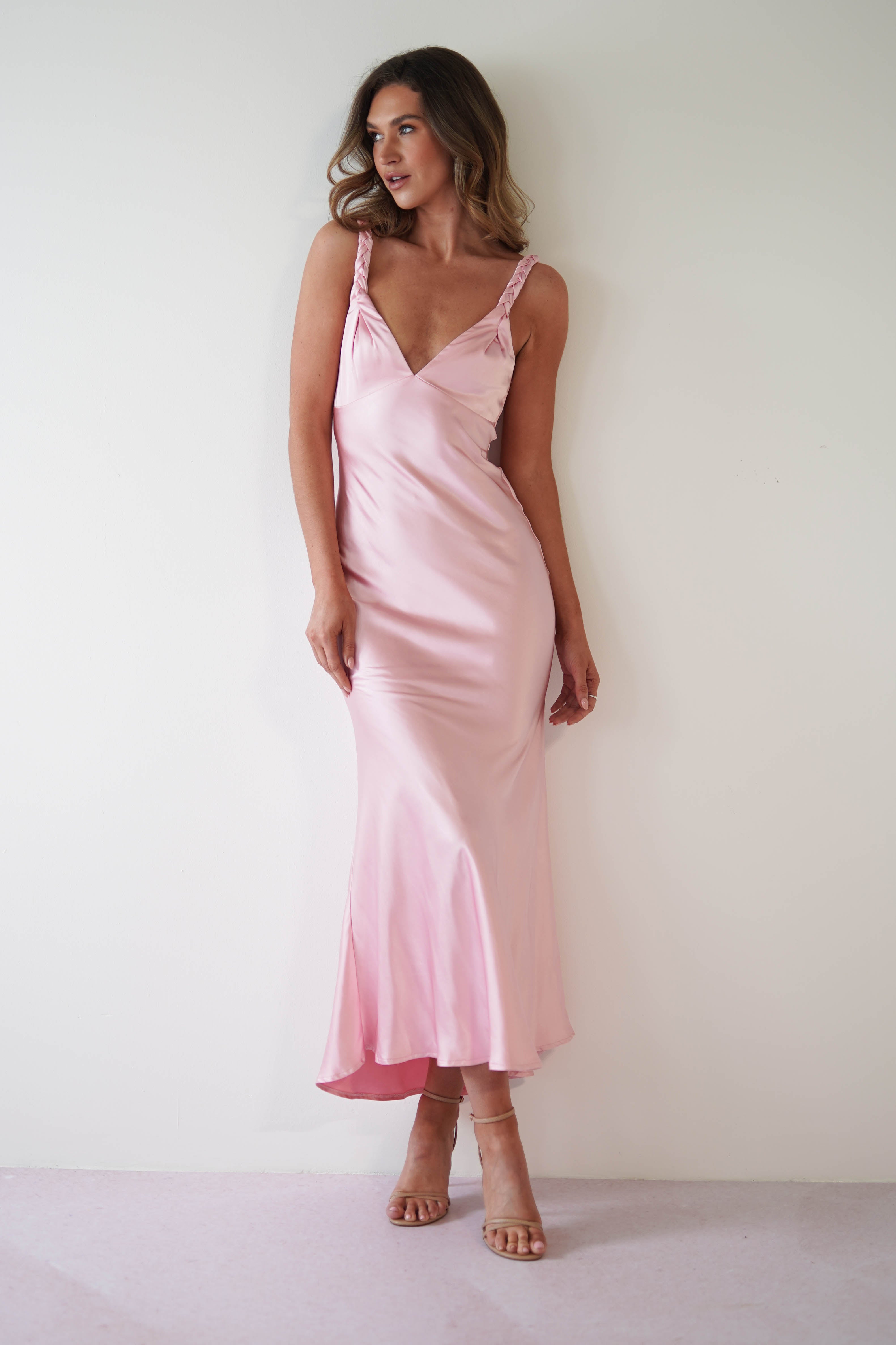 Bethanie Soft Satin Maxi Dress - Light Pink | Elegant Evening Gown for Women | Perfect for Weddings, Parties & Special Occasions