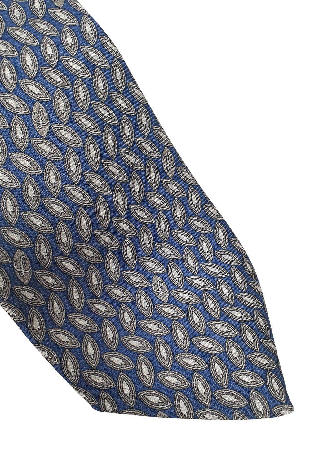 LOEWE 100% Silk Navy Blue Necktie with Brown Leaf Pattern - 60