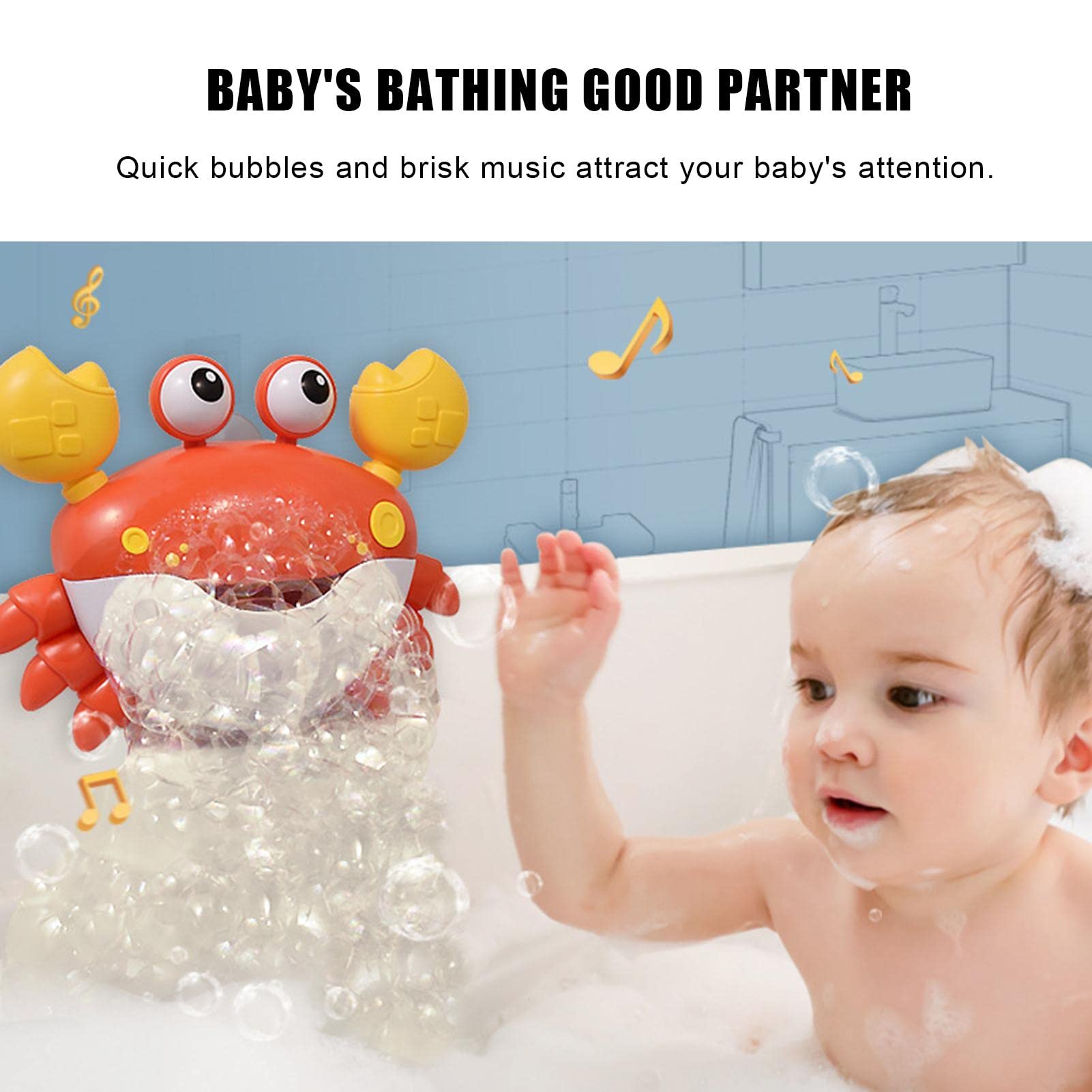Durable Bubble Bath Crab Toy with Music & Suction Cups - Fun Bathtub Water Play for Kids Ages 3+ | Perfect Bath Time Companion for Toddlers & Preschoolers
