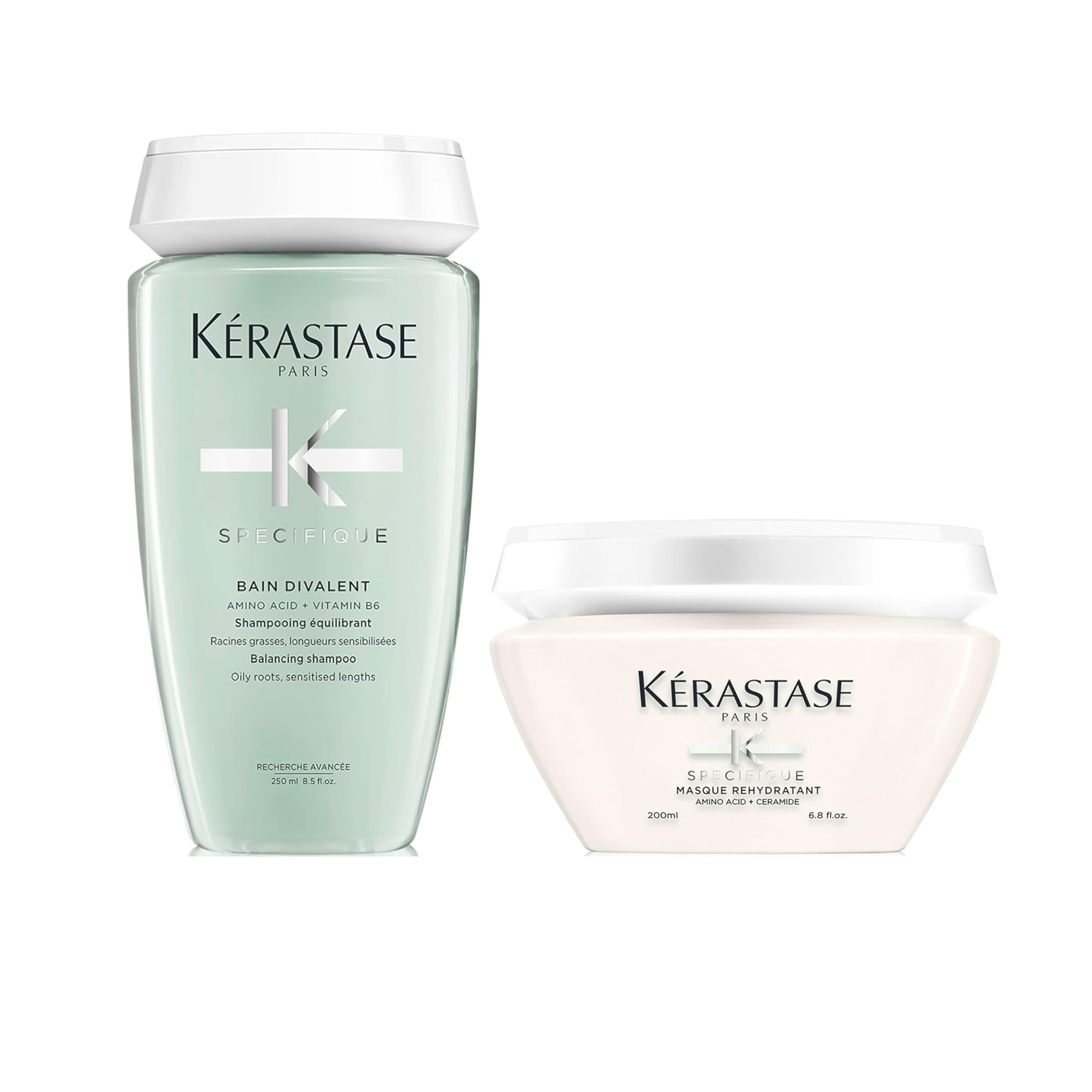 Kerastase Specifique Balancing Shampoo & Hydrating Hair Mask Set for Oily Scalp & Dry Ends - Oil Control & Deep Moisture Treatment for Shiny, Healthy Hair - Perfect for Daily Hair Care & Salon-Like Results at Home