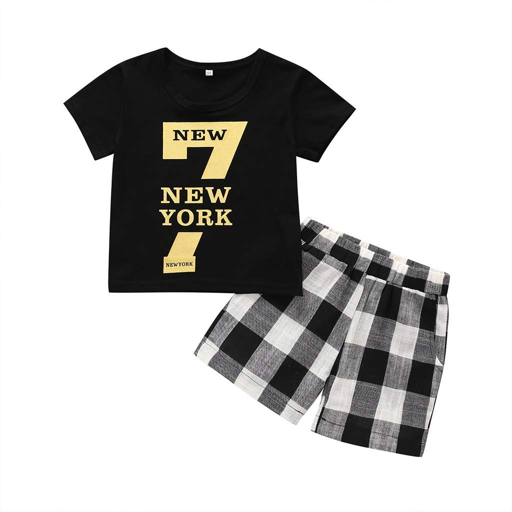 Easter Outfits for Toddlers - Boys & Girls Letter Print T-Shirt and Plaid Shorts Set - Perfect for Easter Gifts, Family Photos, and Spring Celebrations