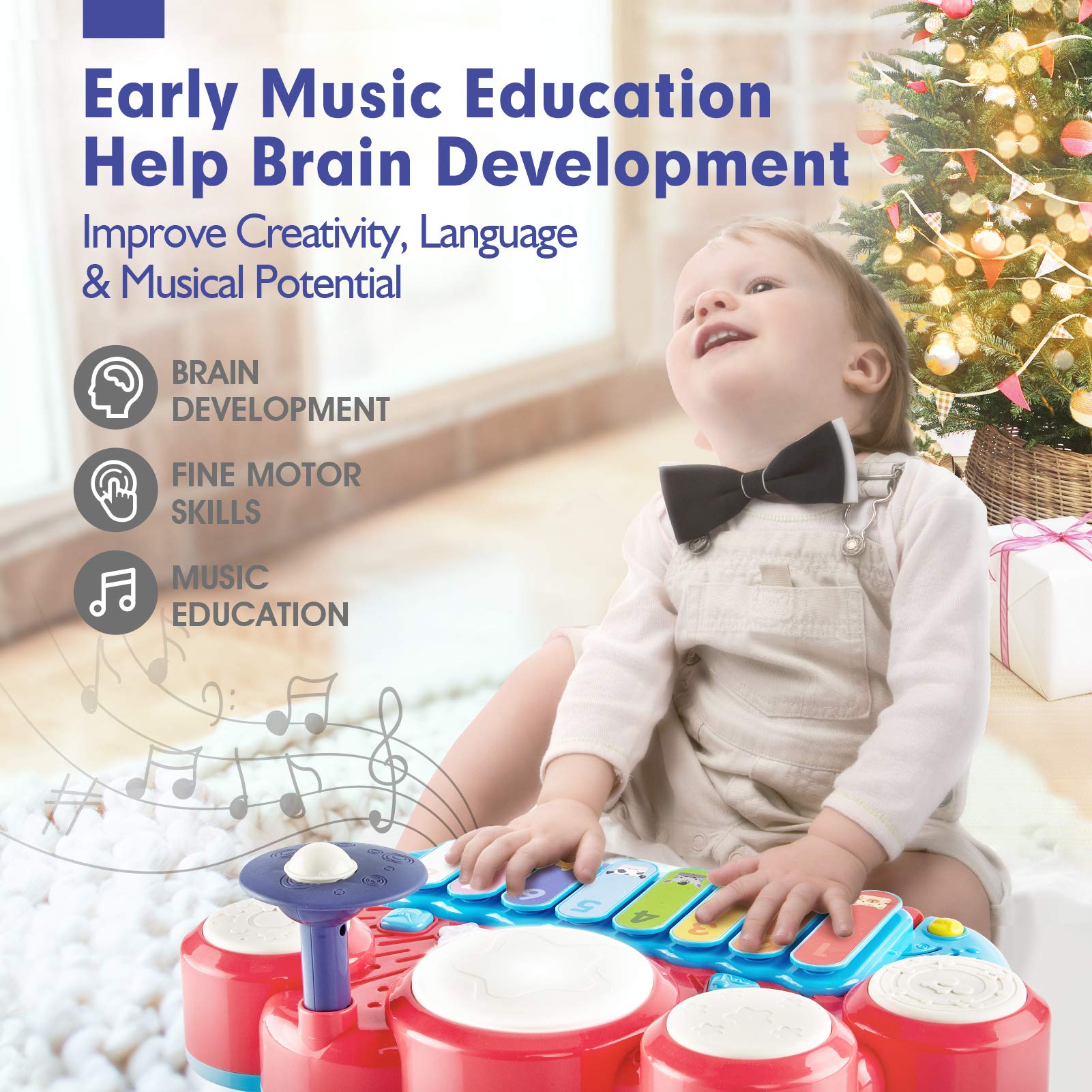 Baby Musical Toys - 3-in-1 Piano Keyboard Xylophone Drum Set for Toddlers 1-3 Years Old | Early Learning Toys for 12-18 Month Babies | Perfect Easter & Birthday Gift for Girls | Fun Educational Playtime at Home or Daycare