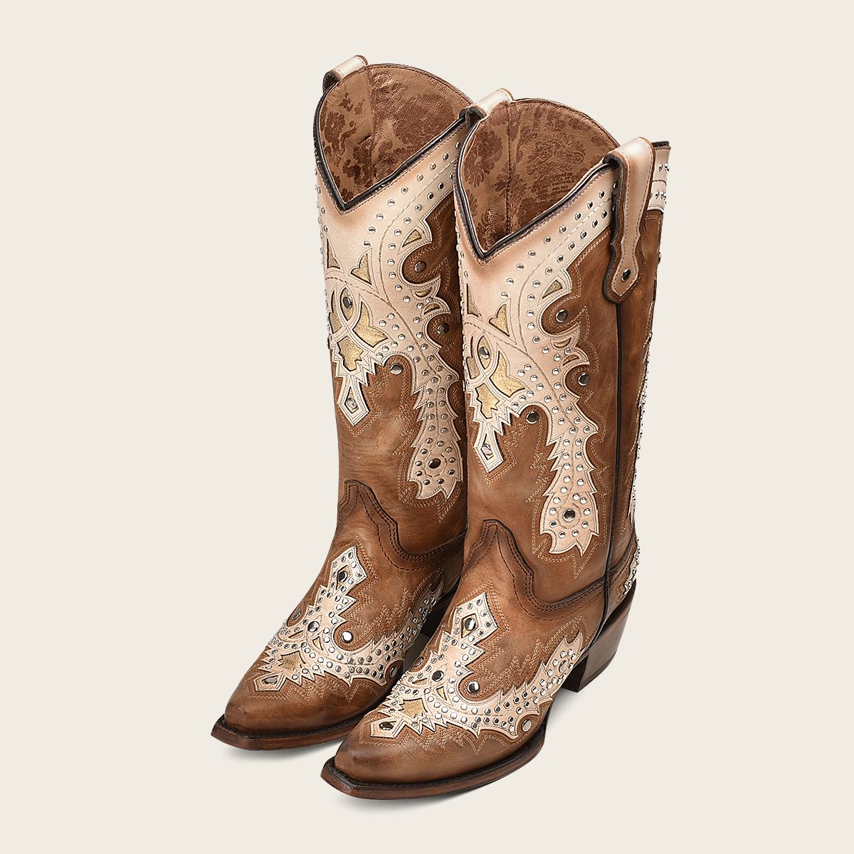 1GAZRS Women's Western Cowgirl Cowhide Leather Boots - Brown - Stylish & Durable for Rodeo, Country Dancing & Everyday Wear