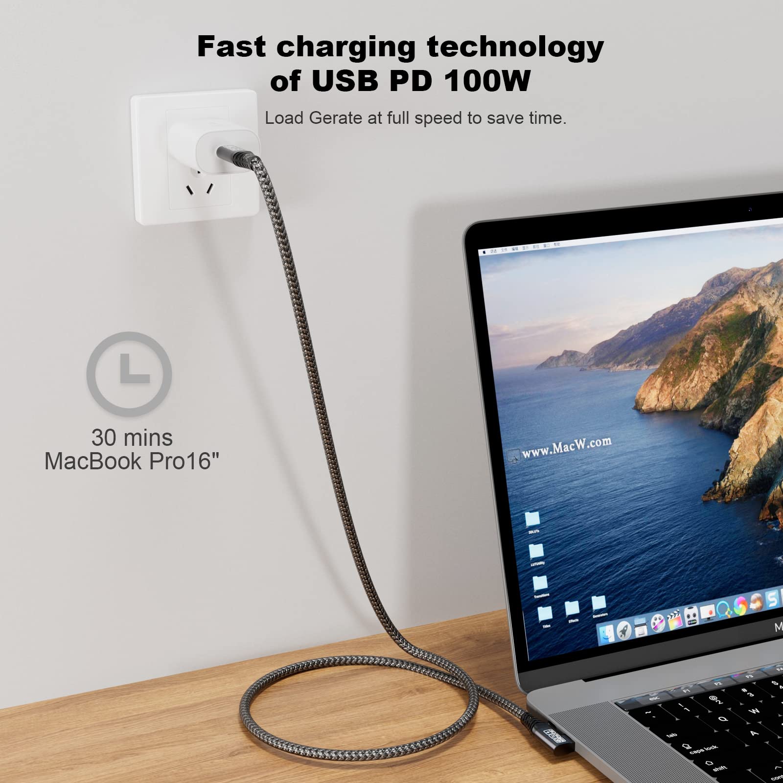 CAKOBLE USB C Cable 2m 100W 4K@60Hz for MacBook Pro & Samsung Galaxy - Fast Charging & Video