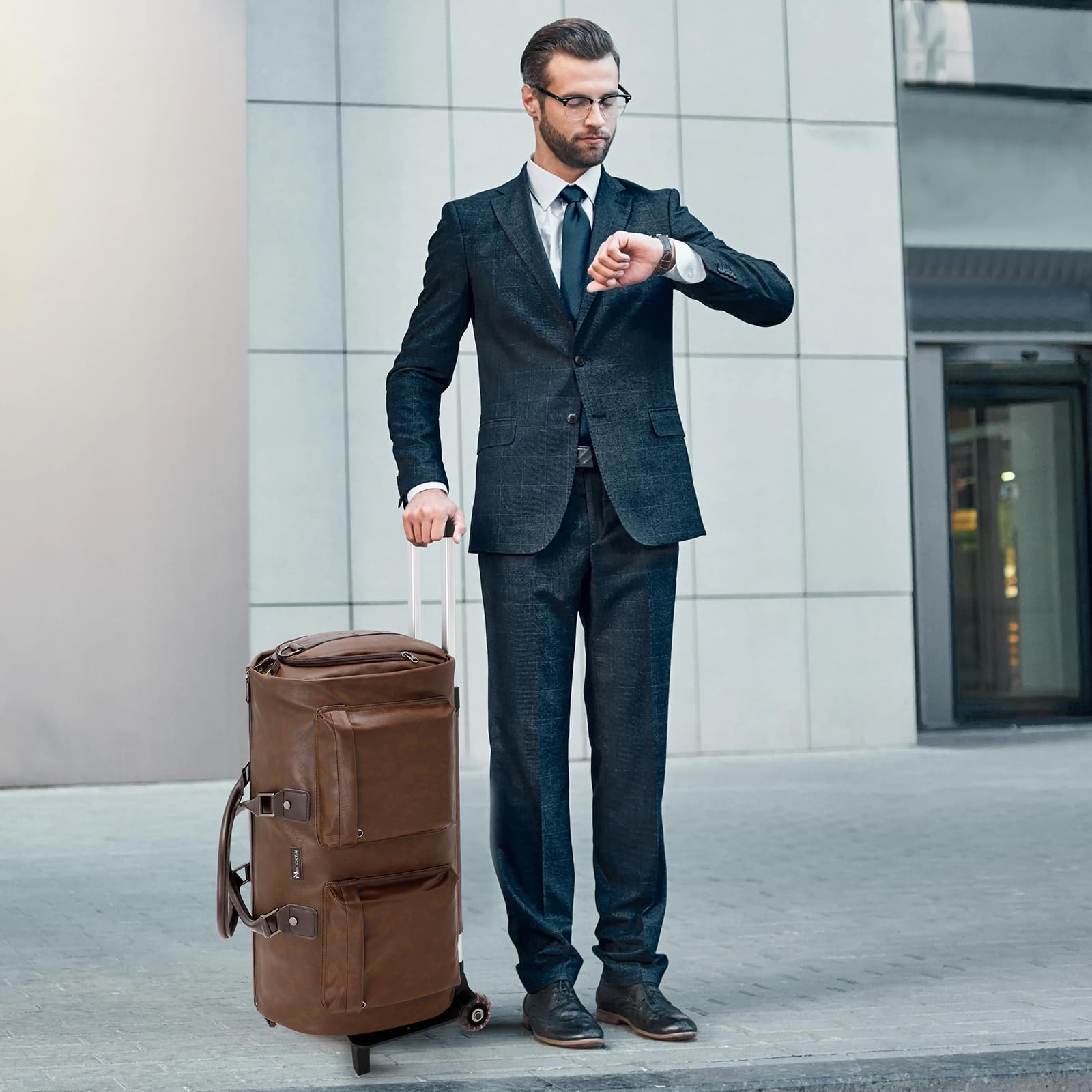 Modoker 3-in-1 Rolling Garment Bag with Wheels - Convertible Carry On Luggage for Travel - Wheeled Duffel Suit Bag for Men & Women (Dark Brown) - Perfect for Business Trips, Vacations & Weekend Getaways