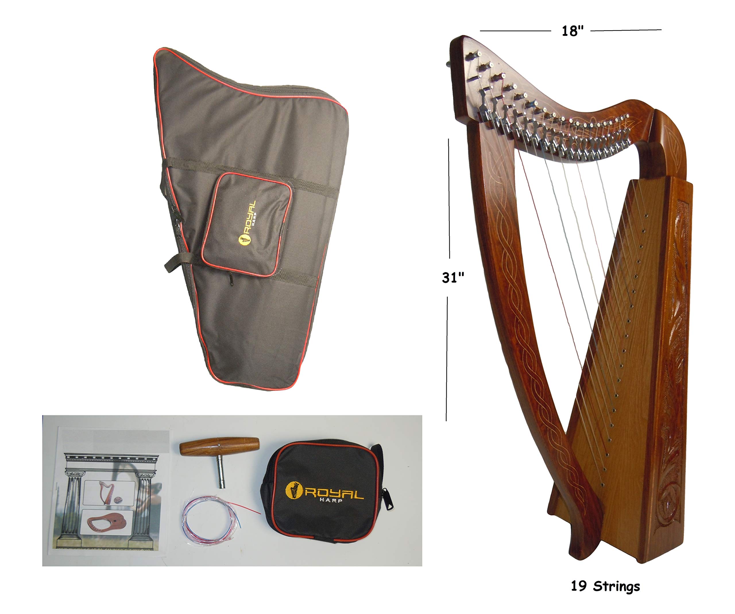 19 Strings Lever Harp with Free Carrying Bag, Extra Strings & Tuning Key - Perfect for Beginners, Celtic Music & Home Decor