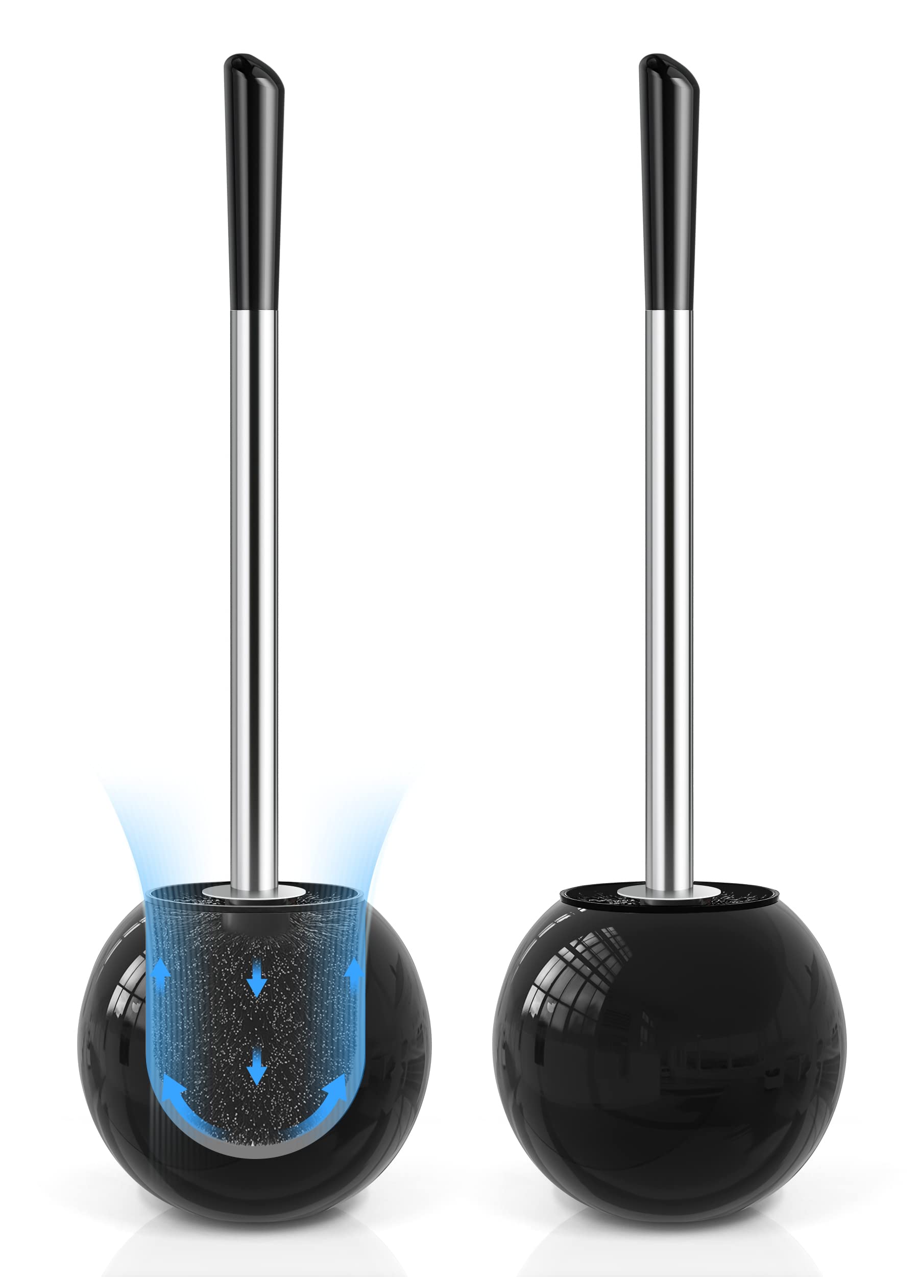 Stainless Steel Toilet Brush & Holder 2-Pack - Durable Bathroom Cleaning for Home Use