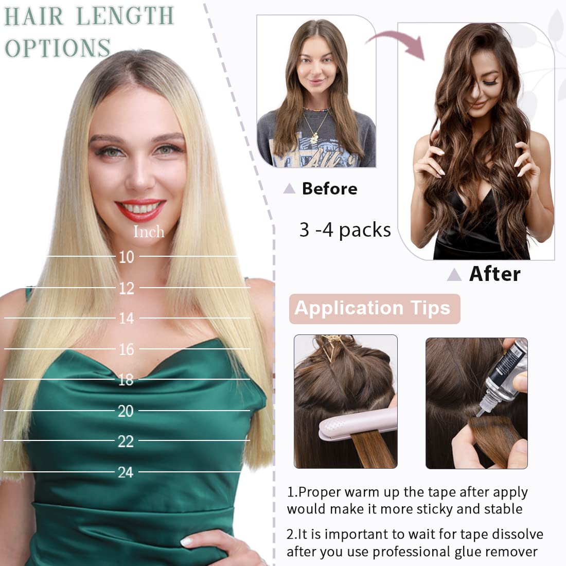 Premium Human Hair Tape-in Extensions 20Pcs 60g 20