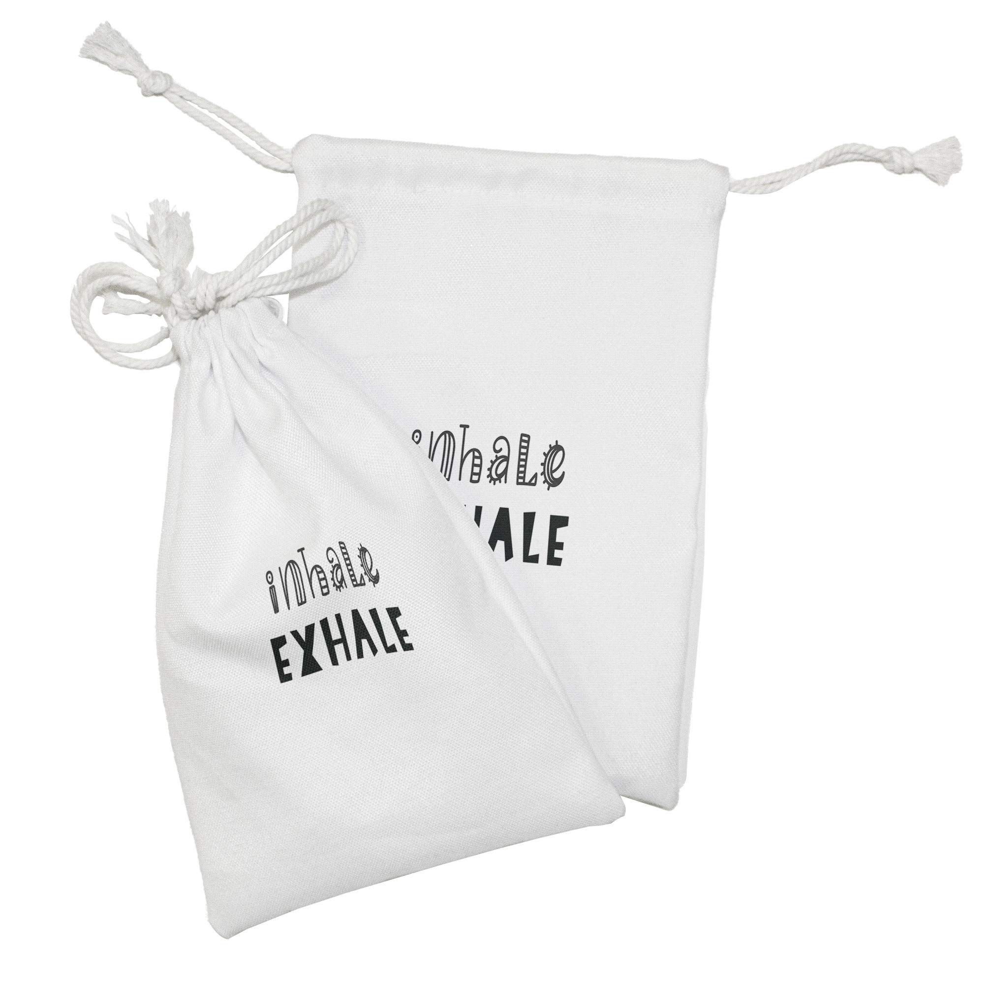 Ambesonne 2-Pack Fabric Drawstring Pouch Set - Modern Monochrome Calligraphy 