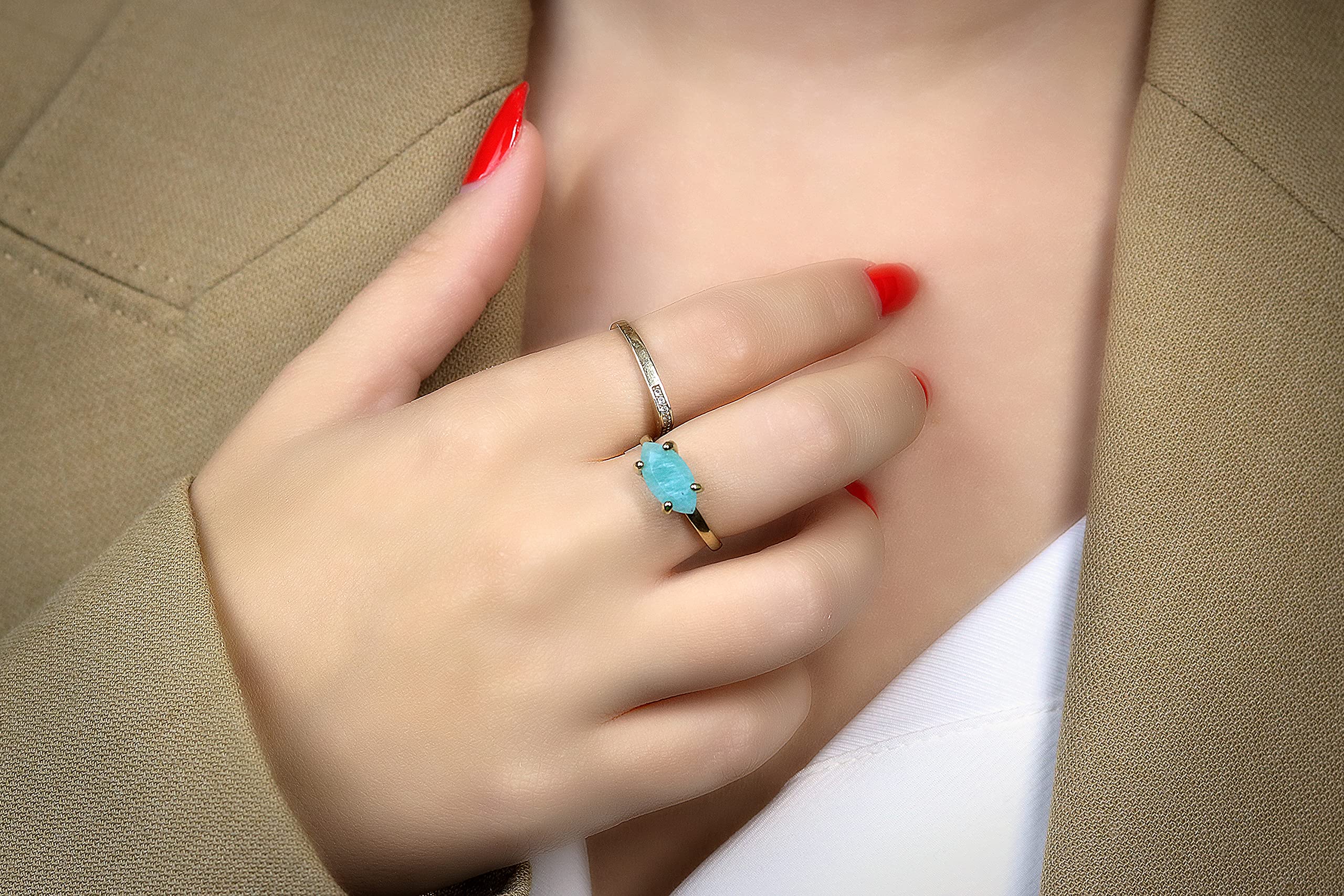 Amazonite Solitaire Ring for Women - Handmade Gold Engagement, Wedding & Promise Ring - Customizable Jewelry with Gift Box - Perfect for Anniversaries, Proposals & Special Occasions