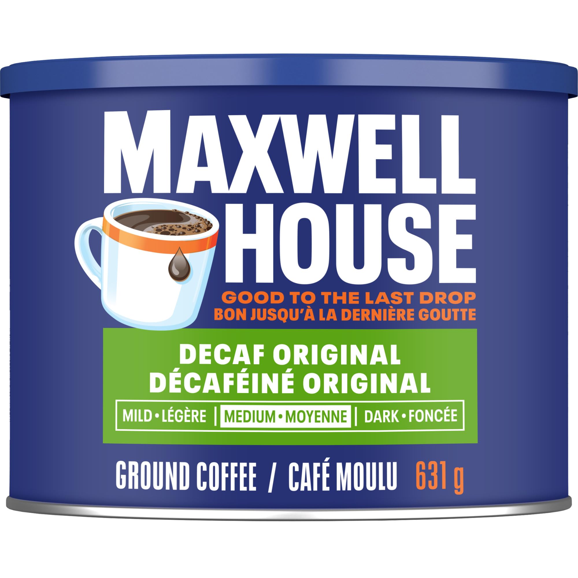 Maxwell House Decaffeinated Ground Coffee, 631g Canister - Rich & Smooth Flavor for Morning Brew or Afternoon Pick-Me-Up