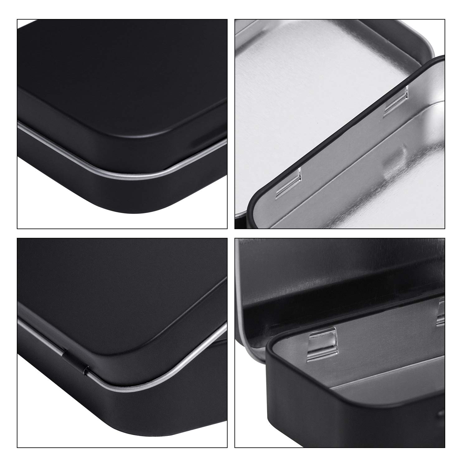 40 Pack Matte Black Metal Rectangular Hinged Storage Tins with Lids - Small Empty Organizer Box Containers for Jewelry, Crafts, Pins, Art Supplies | Portable Home & Office Organization Solution