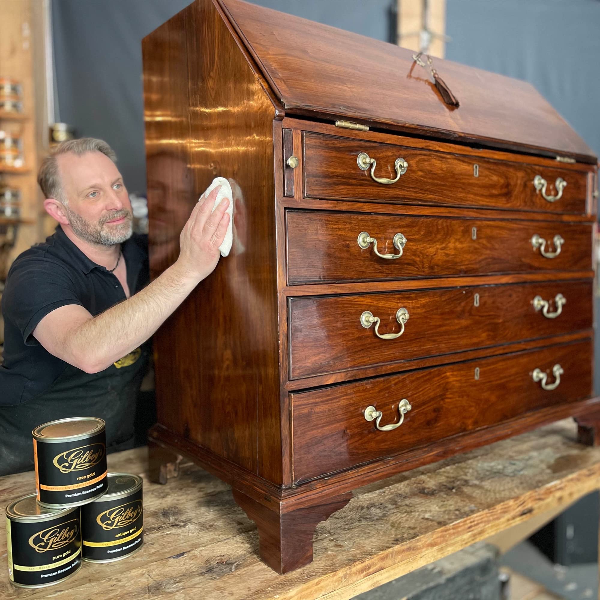 Premium Beeswax Antique Furniture Polish Kit - 2 Jars (Dark & Clear Wax) - Restores & Protects Wood - Ideal for Tables, Chairs, Cabinets & Vintage Furniture Care