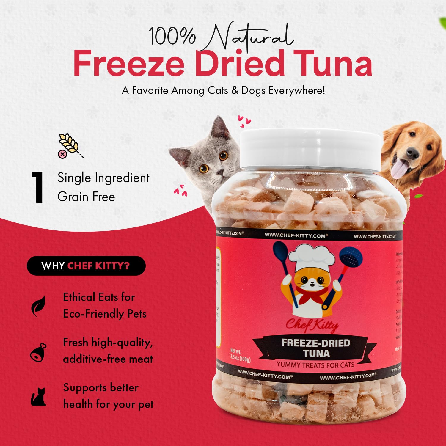 Premium Freeze Dried Tuna Treats for Cats & Dogs - 100% Wild Caught, Single-Ingredient, Grain-Free - Healthy Snack for Indoor Cats, Kittens & Dogs - USA Inspected & Tested - 3.5oz - Perfect for Training Rewards & Mealtime Toppers