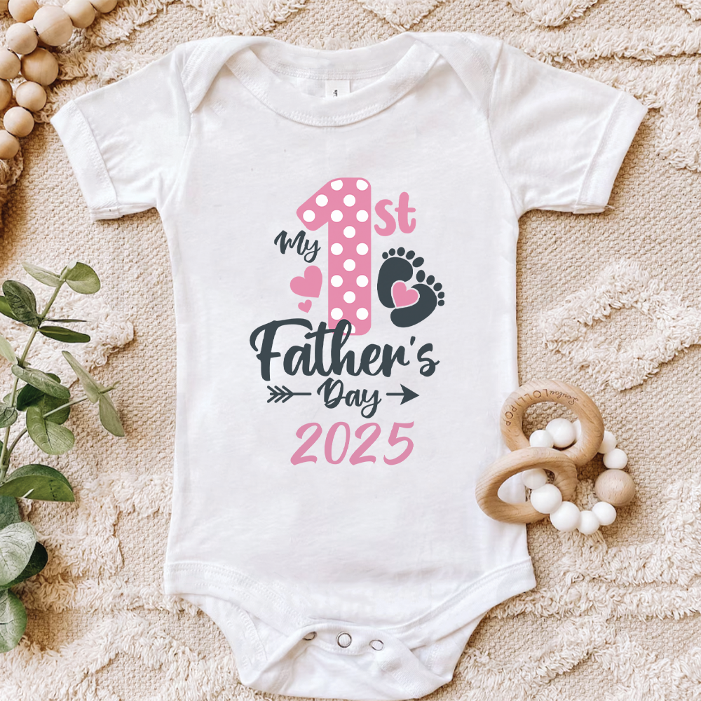 My 1st Father's Day 2025 Baby Bodysuit - Pink Cute Infant Onesie for Newborns | Perfect First Father's Day Gift for Dad
