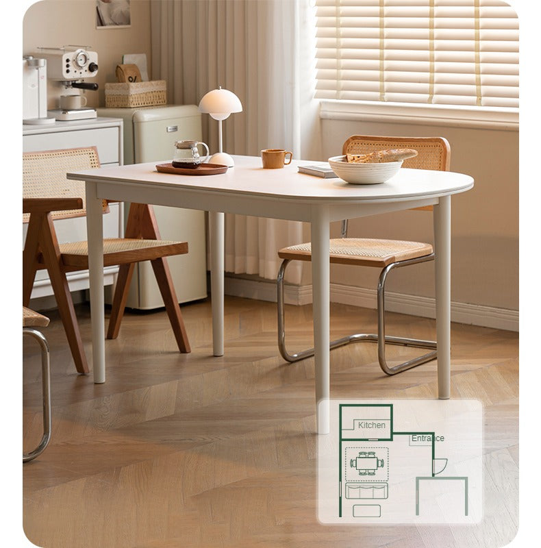 Birch Solid Wood Cream Semi-Circular Dining Table - Modern Farmhouse Style for Small Spaces, Kitchen Nooks & Cozy Breakfast Areas