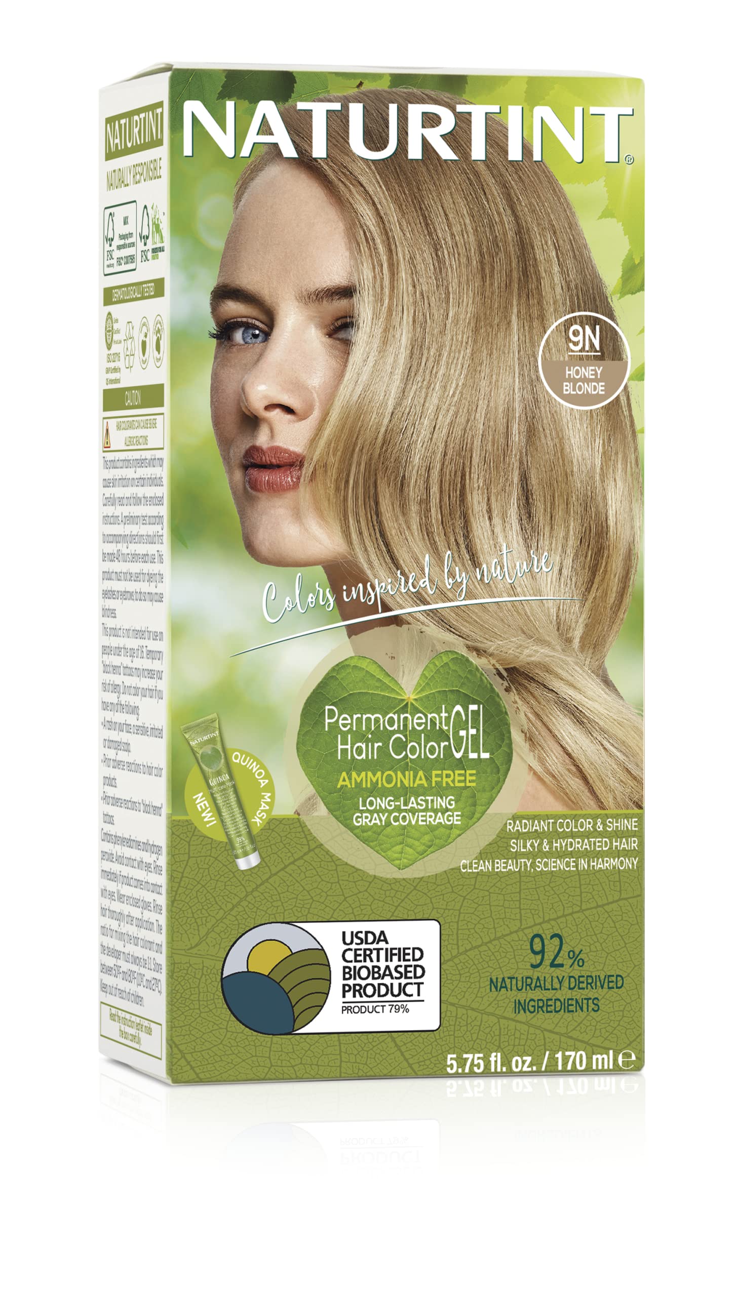 Naturtint Permanent Hair Color 9N Honey Blonde - 5.6 fl oz Ammonia-Free Vegan Hair Dye for Natural-Looking Highlights - Perfect for At-Home Hair Coloring & Salon-Quality Results