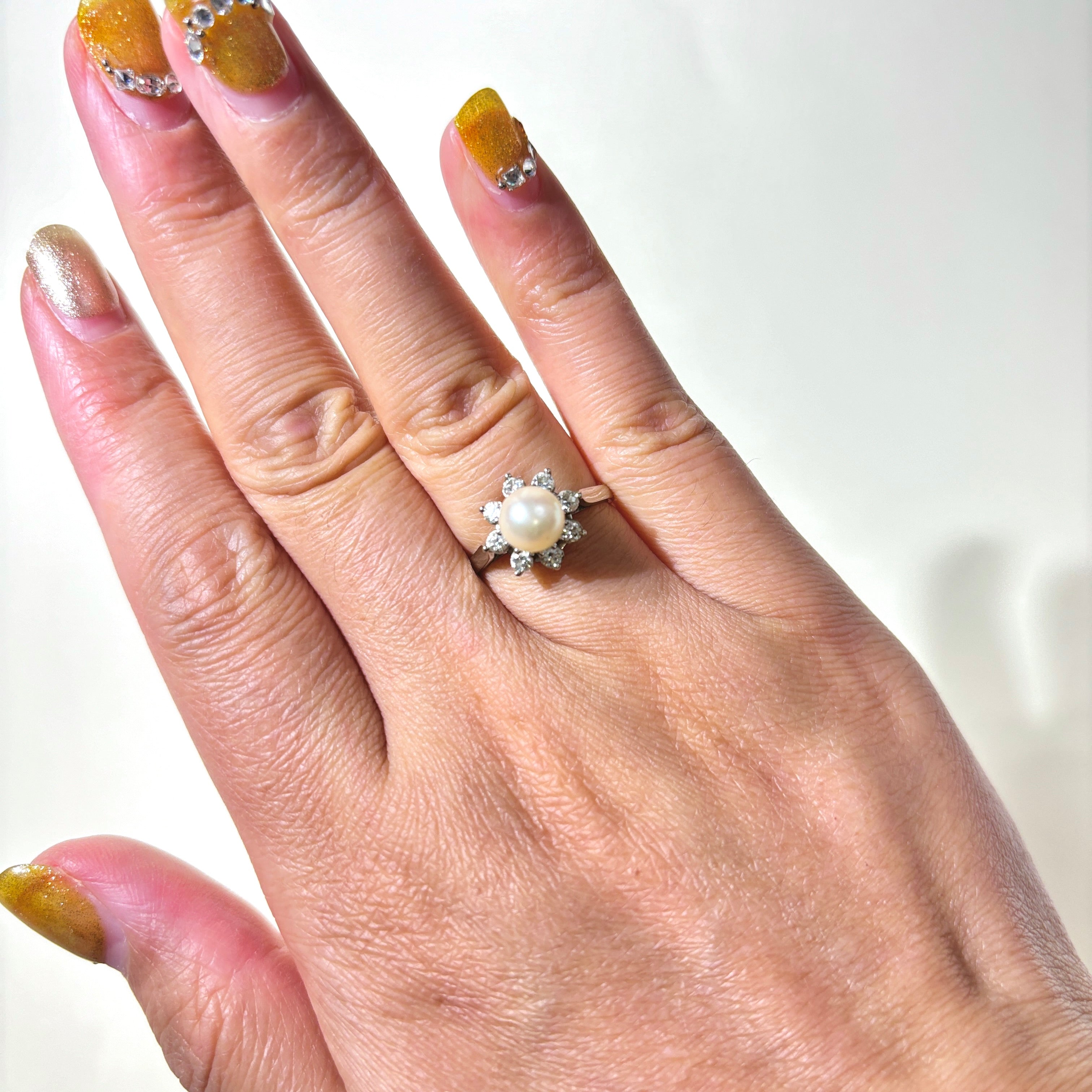 Birks Pearl & Diamond Petal Halo Ring - 6.60mm Center Stone, 0.24ctw Total Diamond Weight - Size 6 - Elegant Bridal Jewelry for Engagement & Anniversary Gifts