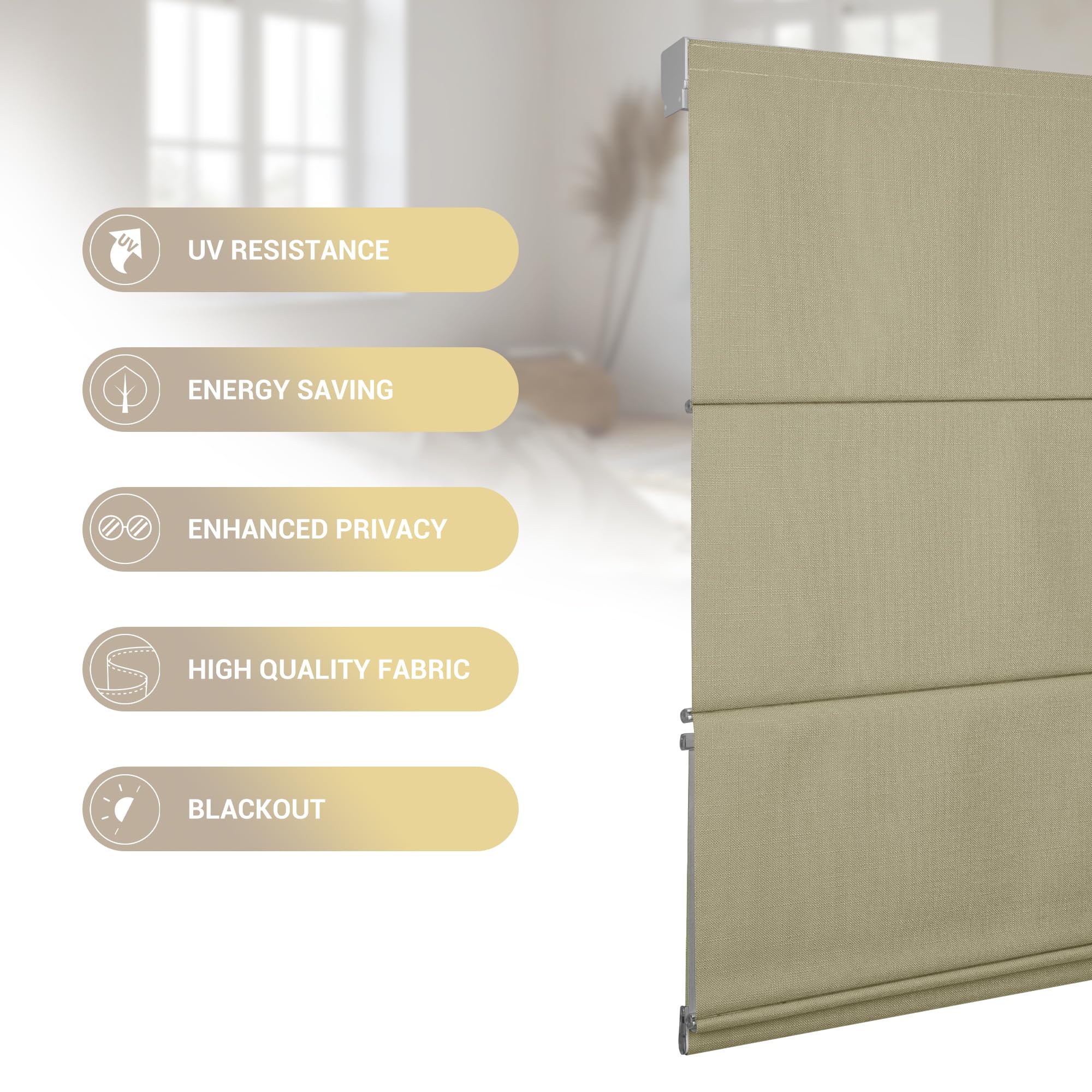 Blackout Cordless Roman Shades for Windows - Custom Linen Roman Blinds with Thermal Insulation & UV Protection (23