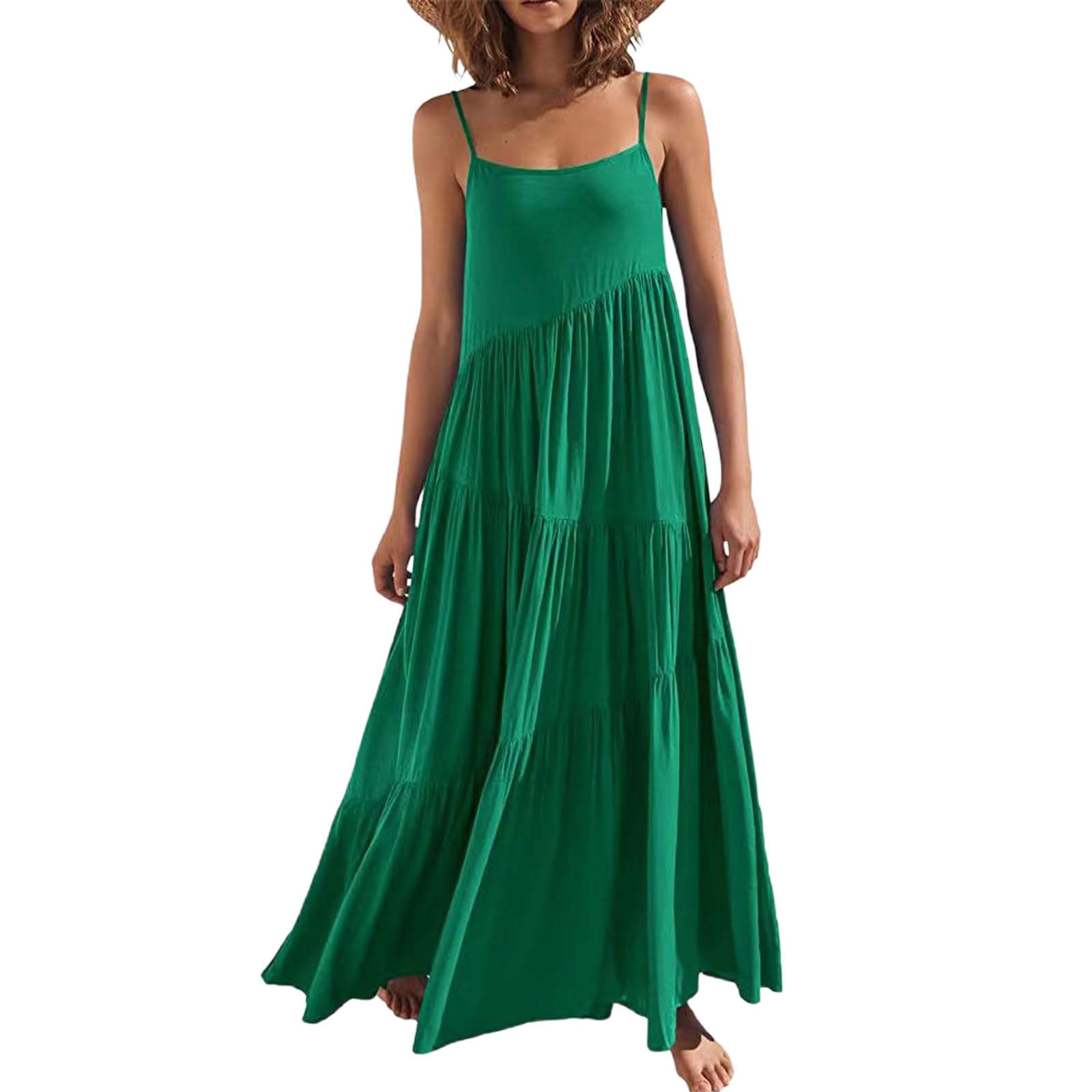 Chatinction Women's Summer Spaghetti Strap Sleeveless Long Maxi Dress - Flowy Beach Vacation Dress for Women, Boho Sundress with Side Slit, Perfect for Pool Party, Tropical Getaway & Date Night