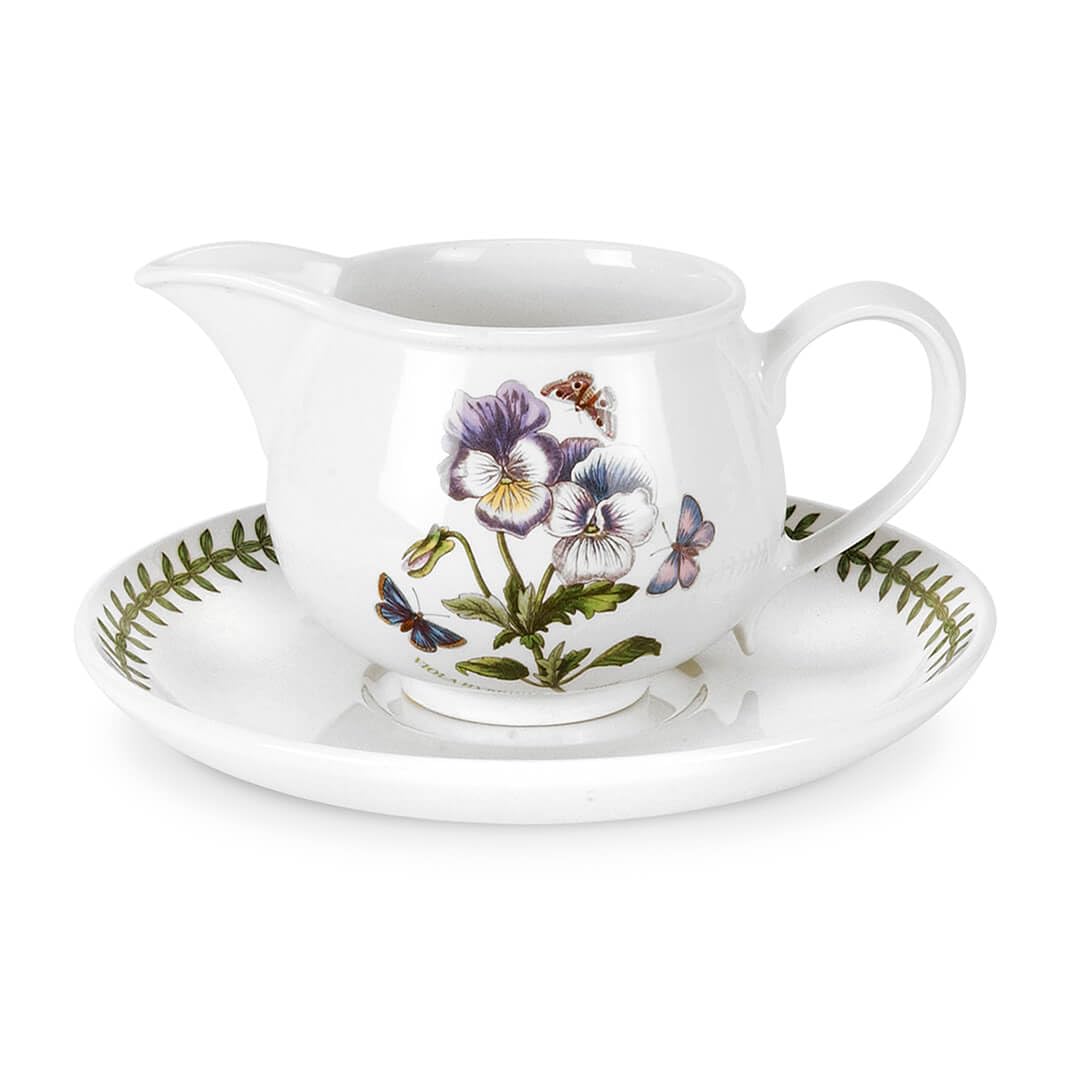 Portmeirion Botanic Garden Gravy Boat with Stand – Elegant Ceramic Sauce Server for Thanksgiving, Christmas, and Holiday Dinner Table Decor