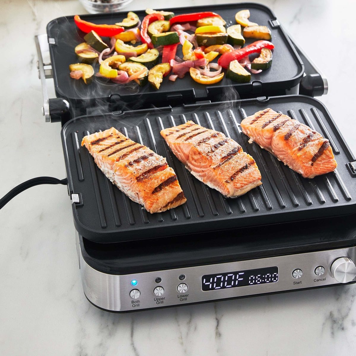 3-in-1 Ceramic Nonstick Grill, Griddle & Waffle Maker - Stainless Steel Electric Cooker for Pancakes, Burgers & Waffles | Perfect for Breakfast, BBQ & Family Gatherings