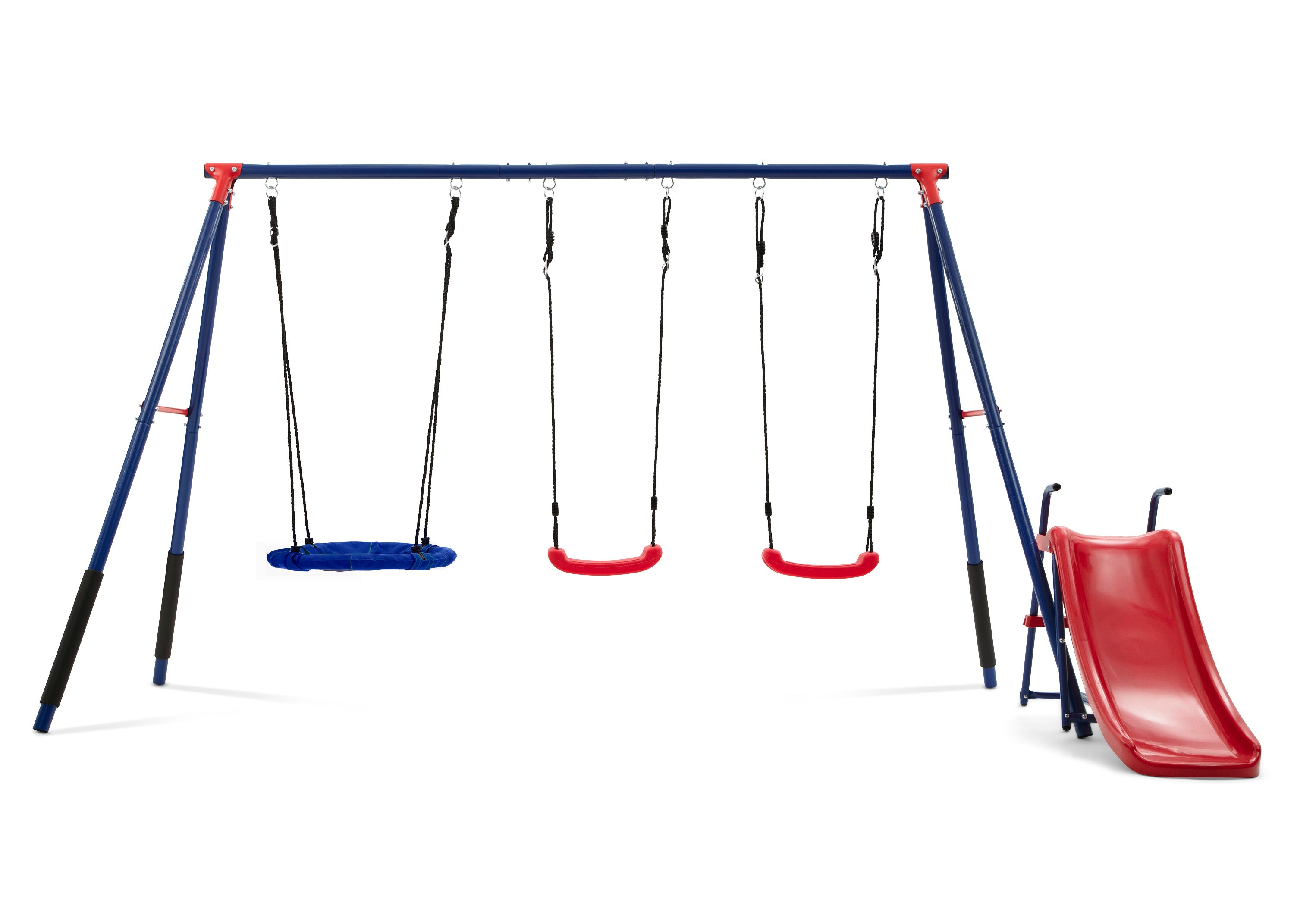 FunZone Outdoor Metal 4-Piece Swing Set for Kids - Includes 2 Belt Swings, 1 Saucer Swing & Slide - Heavy Duty Backyard Playset for Toddlers & Children - Perfect for Gardens, Parks & Playgrounds