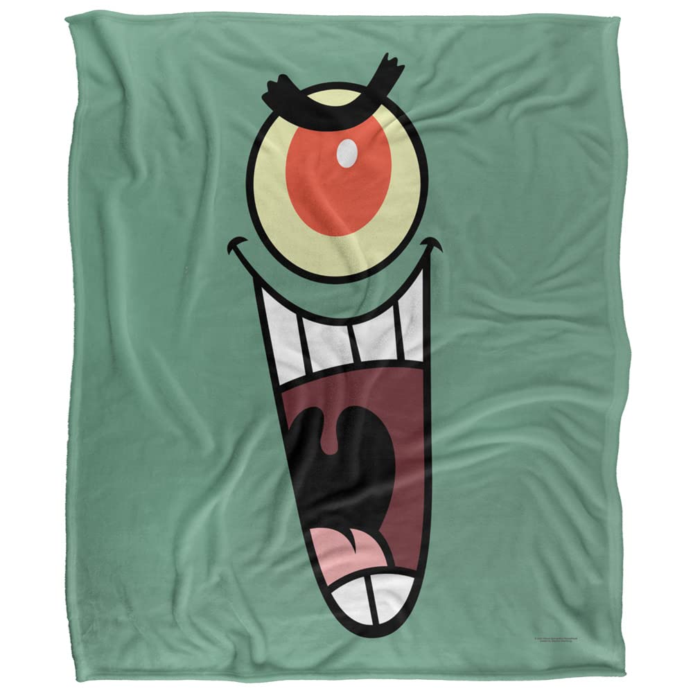 Spongebob Plankton Face Throw Blanket 50x60 Inches - Super Soft Silky Touch Fleece Blanket for Kids, Adults - Perfect for Bed, Sofa, Movie Nights & Gifts