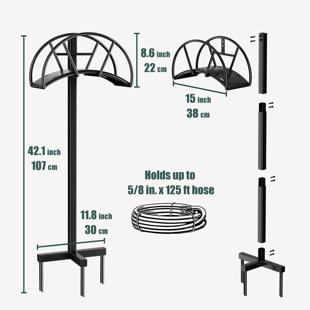 Freestanding Black Garden Hose Holder for Outside - Heavy Duty Water Hose Stand for Yard, Lawn & Outdoor Use