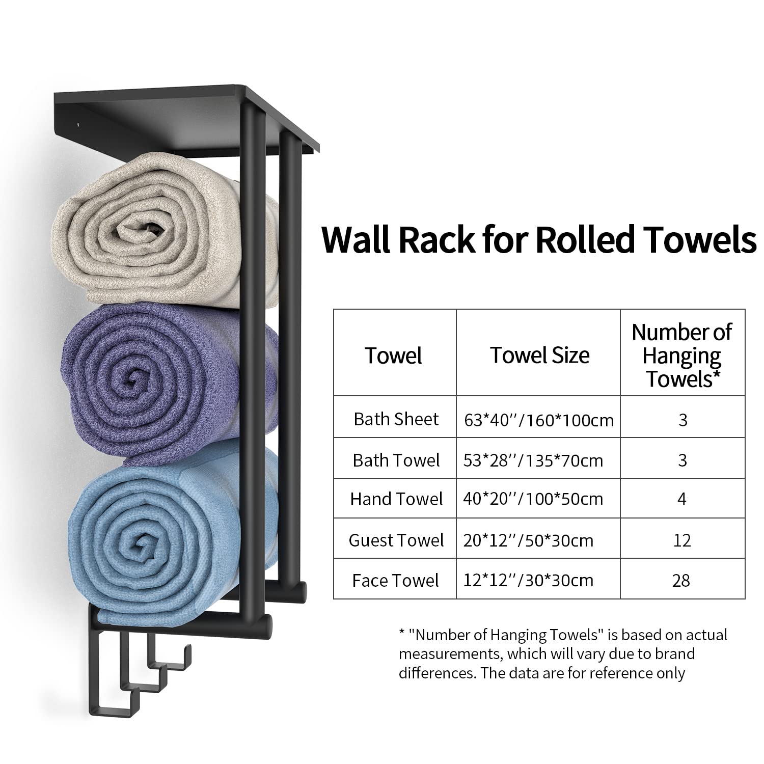 Black Wall Mounted Bathroom Towel Rack with Metal Shelf & 3 Hooks - Space Saving Storage Solution for Small Bathrooms, Perfect for Hanging Towels, Robes & Accessories in Compact Spaces