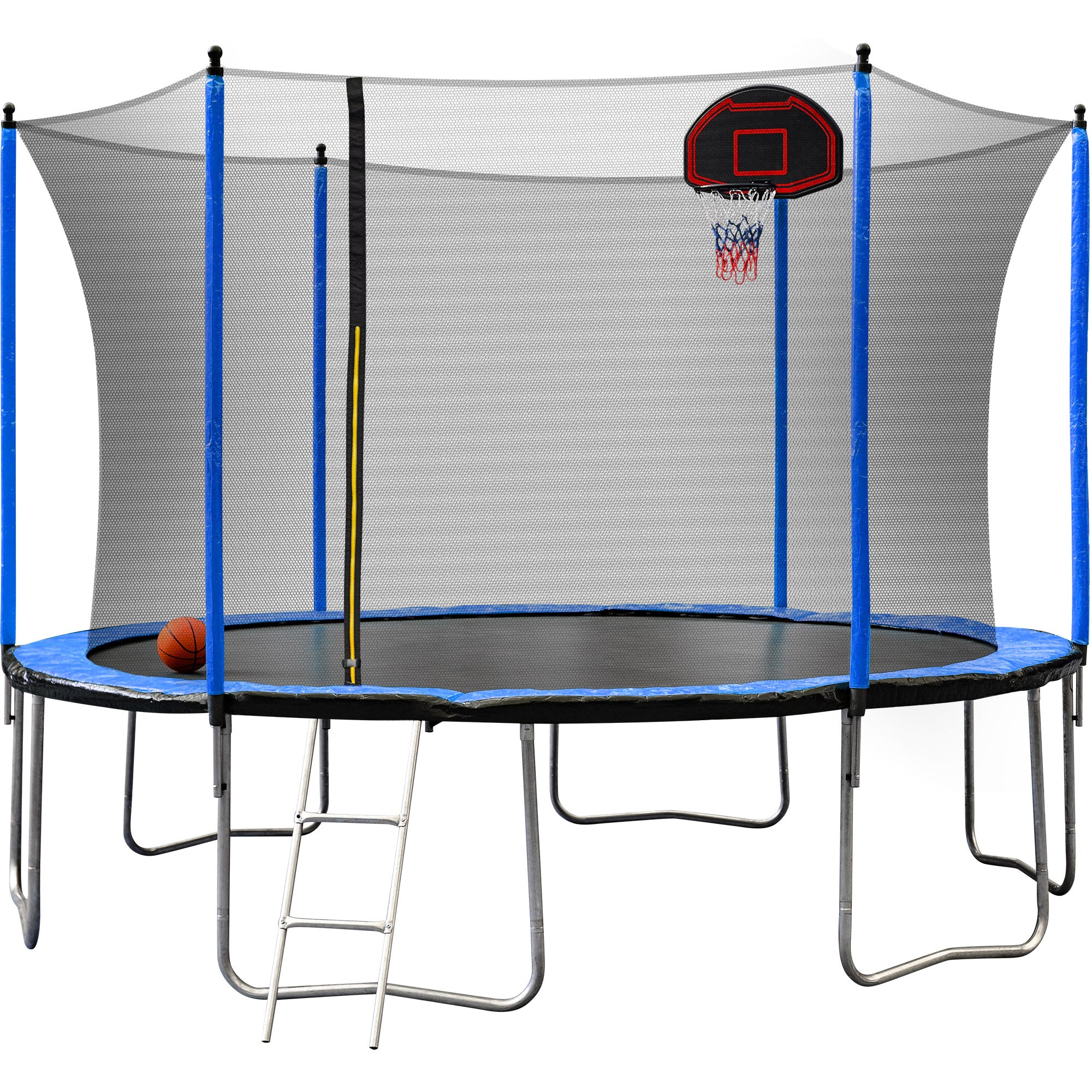15FT Trampoline with Basketball Hoop, Air Pump & Ladder - Blue Safety Enclosure for Outdoor Family Fun & Backyard Exercise