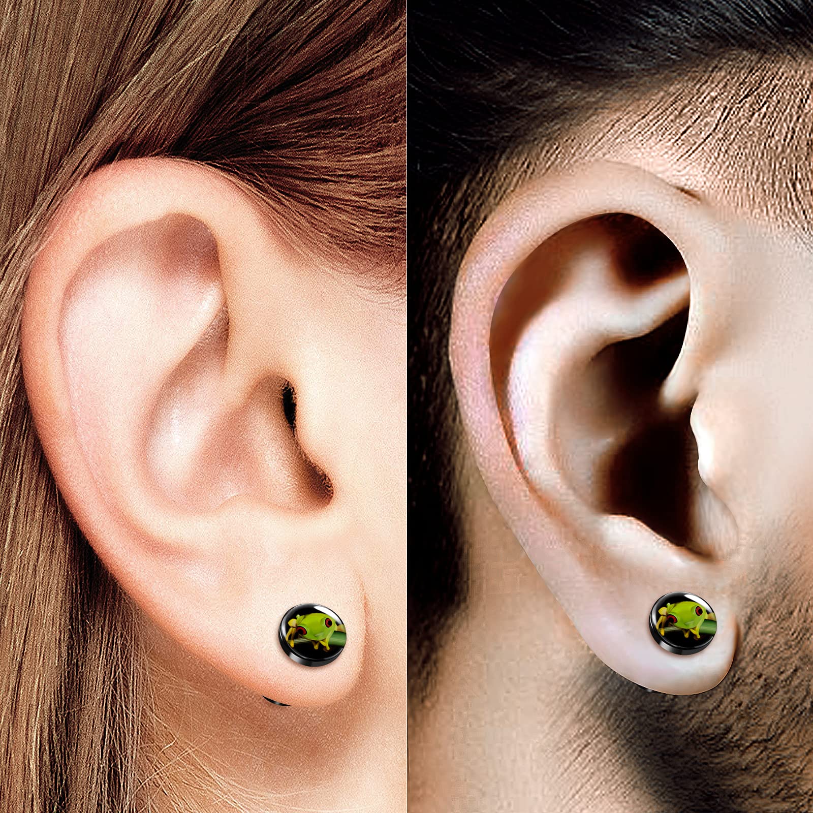 Black Acrylic Green Frog Logo Screw-Fit Flesh Tunnel Ear Plugs - Stretcher Earrings for Lobe Piercing Jewelry - Perfect for Punk, Goth & Alternative Fashion Styles