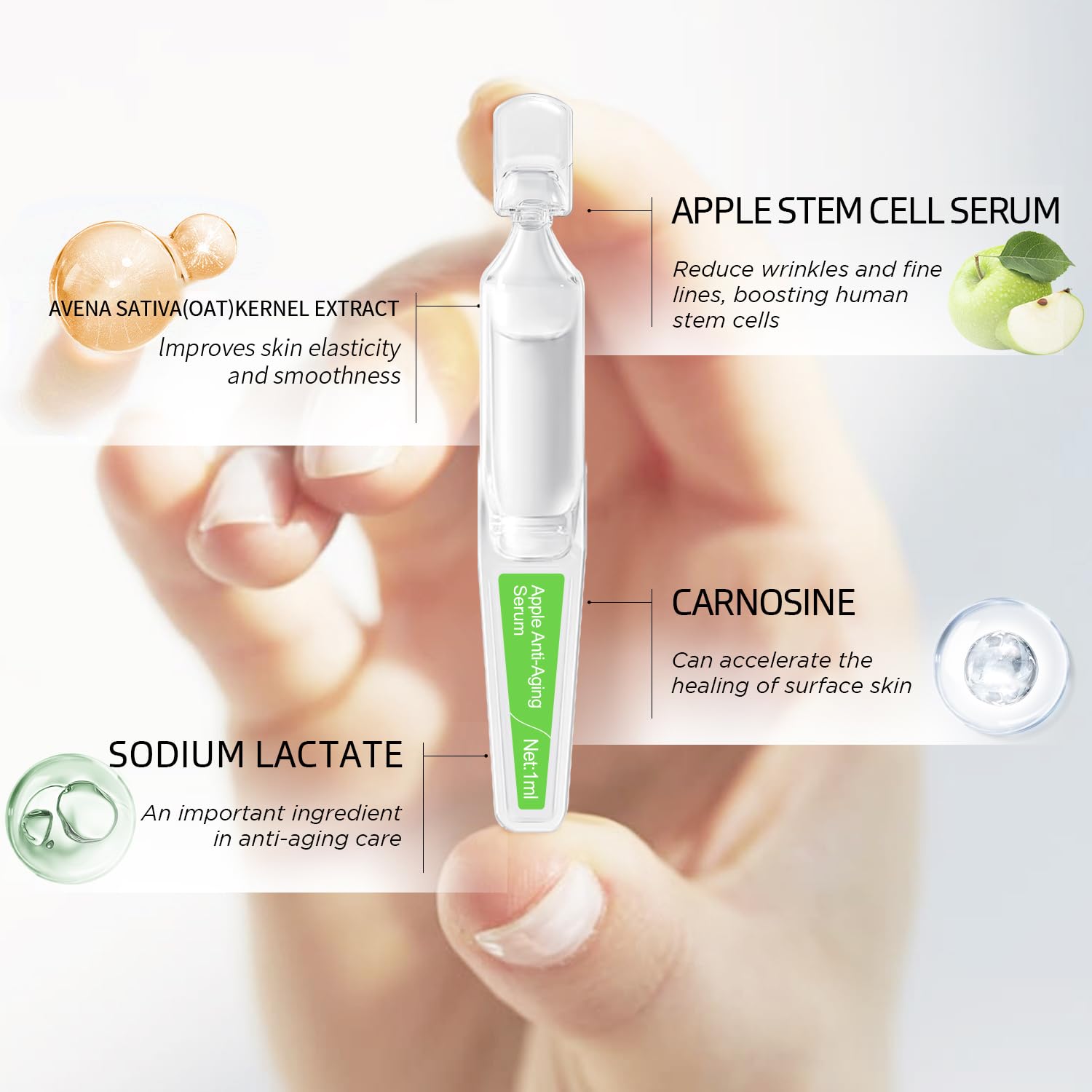 Hydrating & Anti-Aging Ampoule Serum with Apple Stem Cell, Tremella Mushroom & Collagen - Deep Moisture, Wrinkle Reduction, Skin Firming & Revitalization - Suitable for All Skin Types (15 Pcs/Box) - Perfect for Night Routine, Travel Skincare & Daily Anti-Aging Treatment