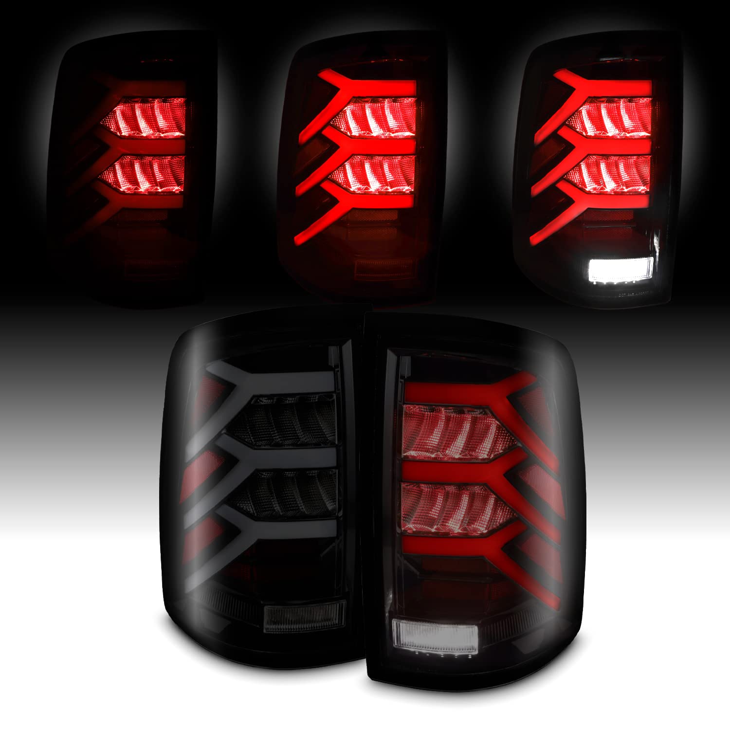 AKKON 3D LED Black Smoked Tail Lights Pair for 2009-2018 Dodge Ram 1500/2500/3500 Trucks - Left Driver & Right Passenger Side - Upgrade for Night Driving & Enhanced Style