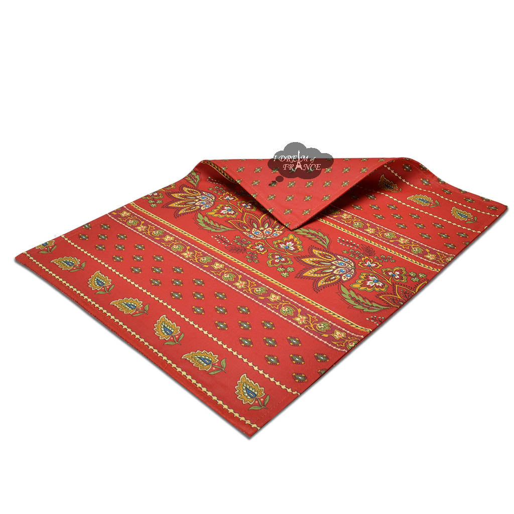 Le Cluny Reversible Cotton Placemat Set - Red Acrylic Coated Table Mats for Dining, Kitchen & Holiday Decor - 12