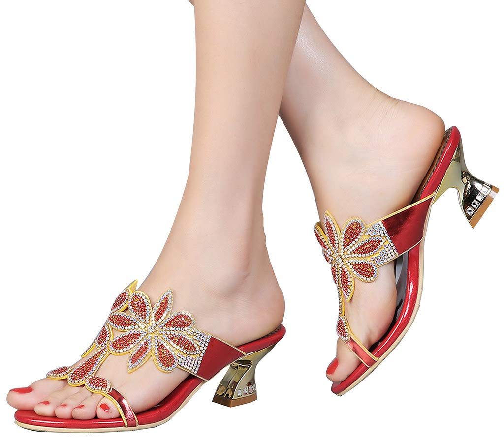 YooPrettyz Women's Floral Slip-On Sandals - Chunky Low Heel Comfortable Summer Shoes for Dating, Beach, Vacation & Casual Outfits
