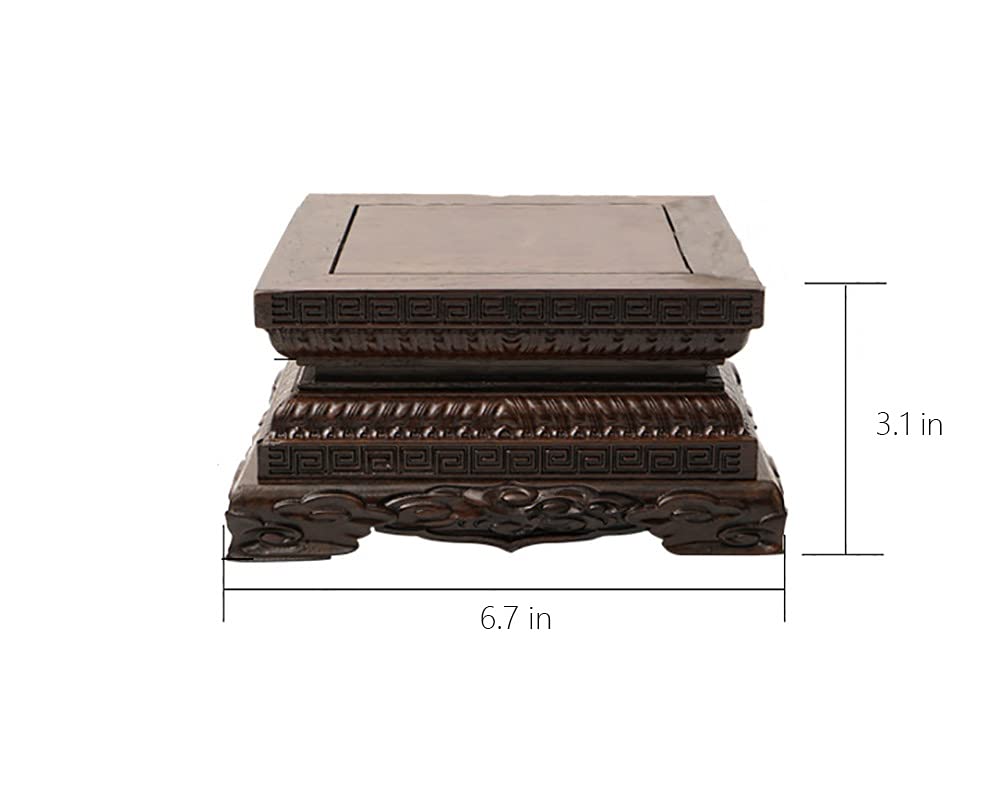 Hand-Carved Ebony Buddha Statue on Wooden Base - Elegant Home Decor & Display Stand for Meditation & Spiritual Spaces
