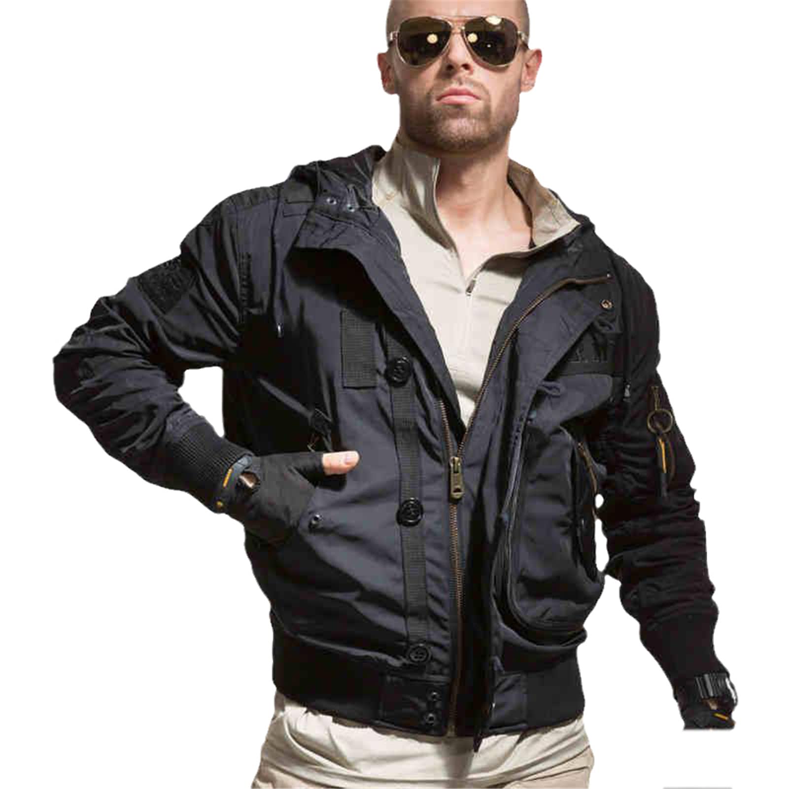 Men's Military MA1 Bomber Jacket - Hooded Stand Collar Safari Style Flight Jacket in Army Green | Outdoor Adventure, Tactical Wear & Casual Street Style