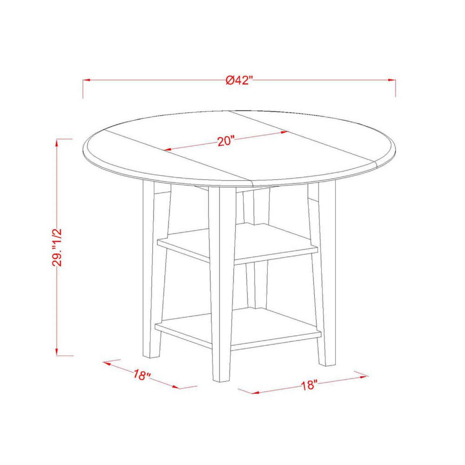 East West Furniture SUAN3-BMK-W 3-Piece Round Dining Table Set with Drop Leaf & Storage Shelves - 42x42 Inch Buttermilk & Cherry Finish - Includes 2 Wooden Chairs - Perfect for Small Spaces, Breakfast Nooks & Cozy Apartments