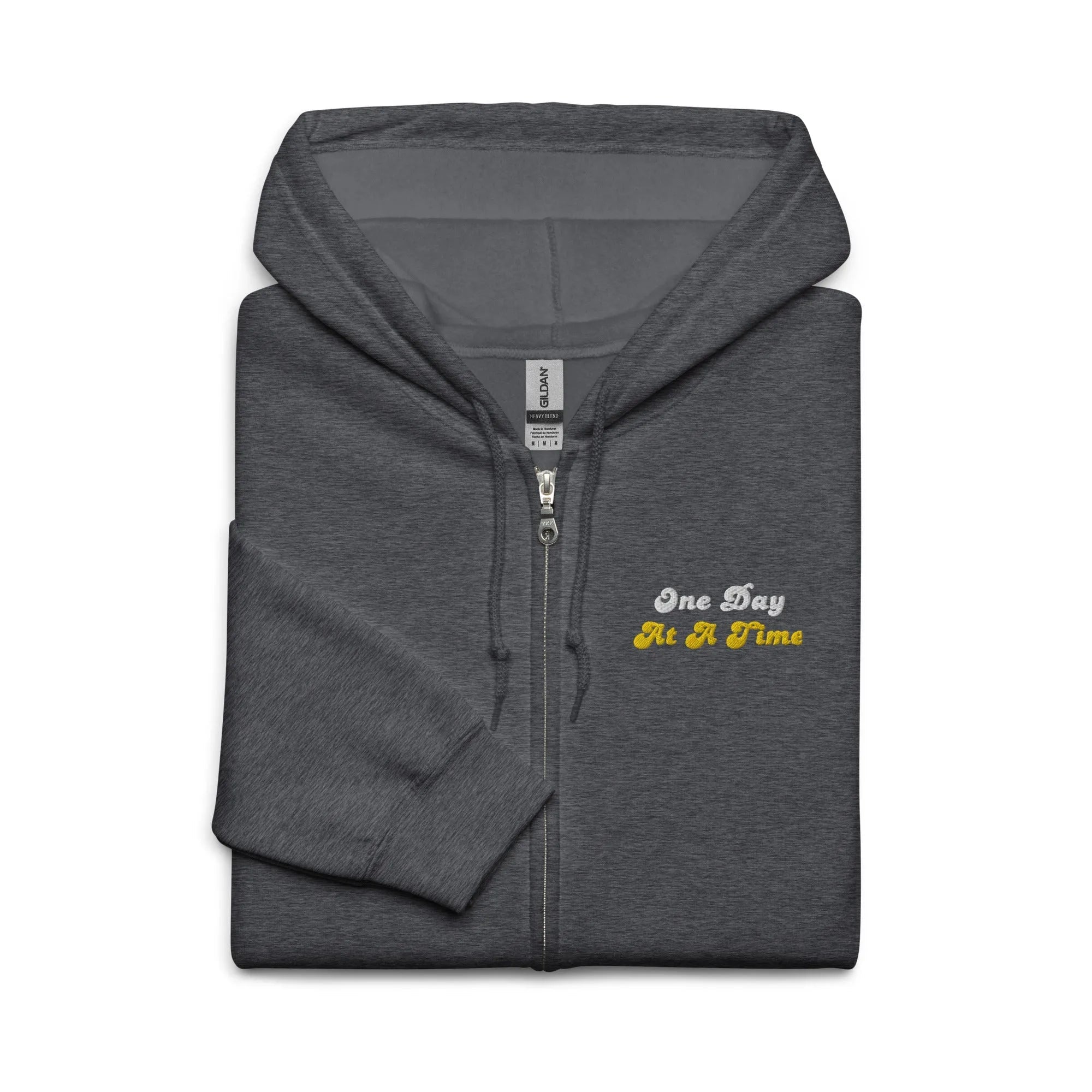 One Day At A Time Embroidered Zip Up Hoodie - Stylish Comfort for Everyday Wear, Perfect for Casual Outings and Relaxing at Home