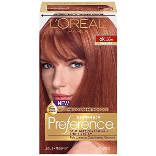 L'Oreal Superior Preference Hair Color 6R Light Auburn - Pack of 9 Permanent Hair Dye for Warm Auburn Shades | At-Home Hair Coloring & Salon-Quality Results
