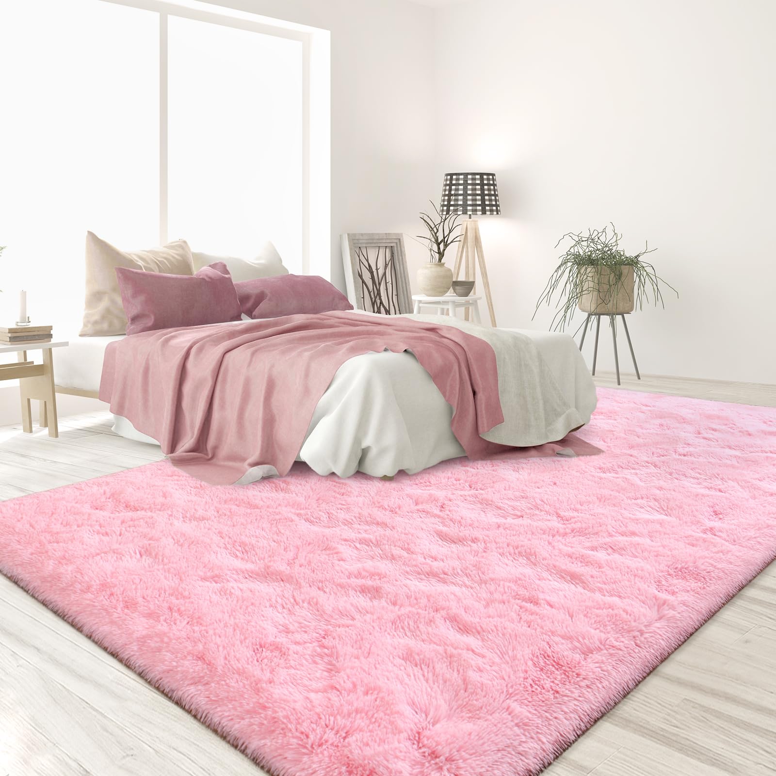 Lascpt Super Soft Shag Area Rug - 3x5 ft Plush Pink Carpet for Living Room, Girls Bedroom & Nursery | Modern Fuzzy Floor Mat for Kids Room, Dorms, Office Decor | Cozy Home Accent for Women & Boys