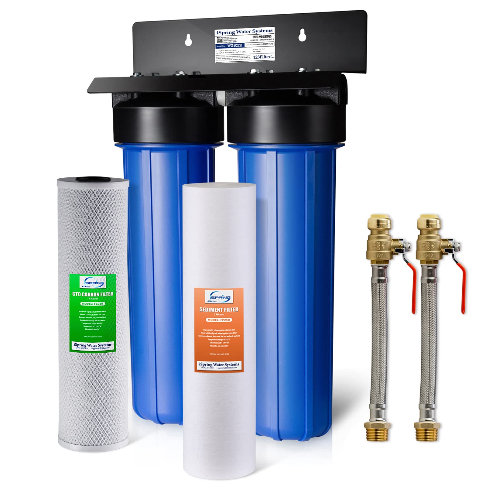iSpring WGB22B 2-Stage Whole House Water Filter System - Reduces Chlorine & Sediment, 3/4