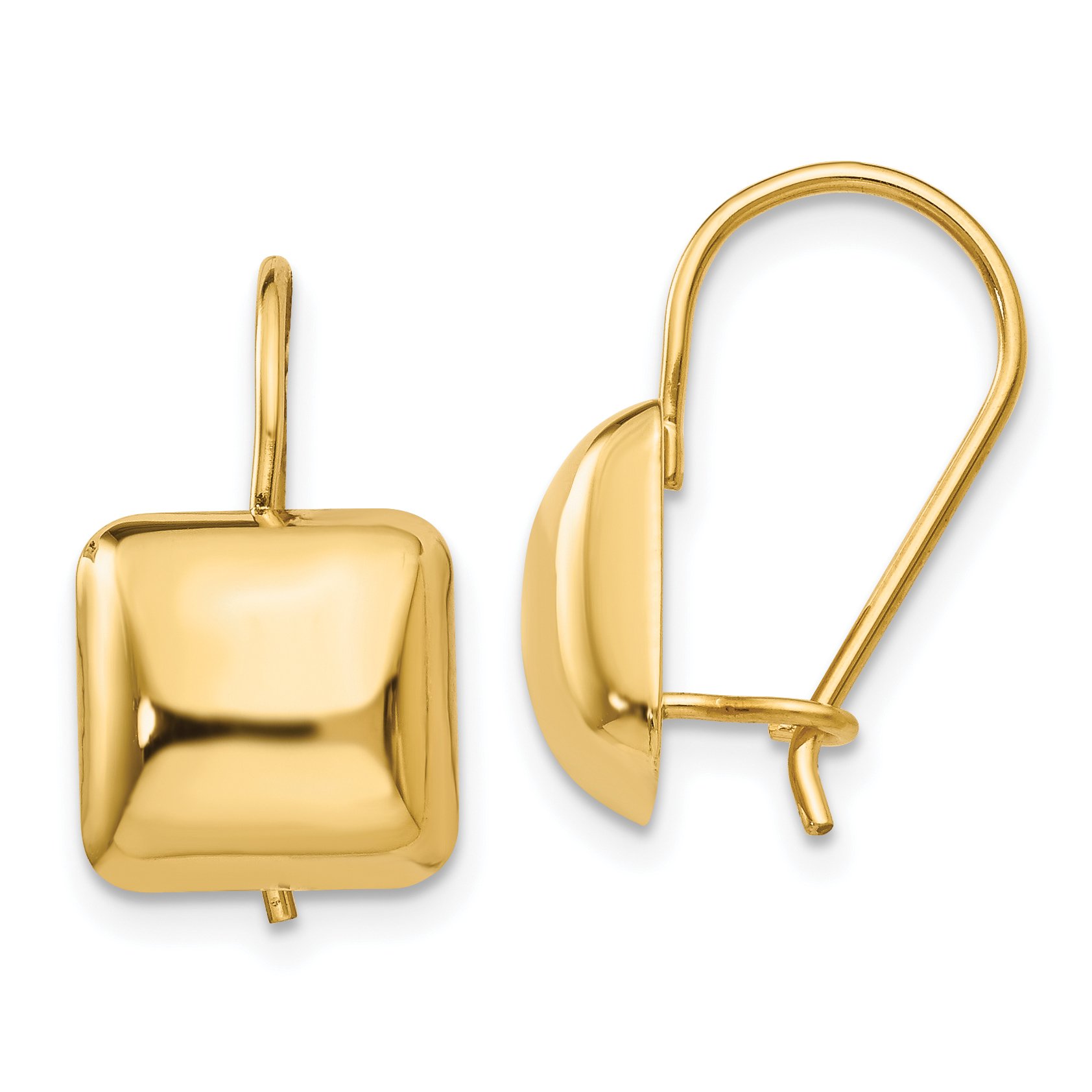 14K Gold Polished Puffed Square Kidney Wire Earrings - Elegant Dangle Earrings for Women, Perfect for Parties, Weddings & Everyday Wear